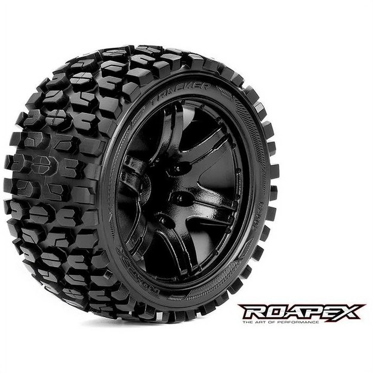 Roapex RC ROPR2002-B2 Tracker 1-10 Stadium Truck Tire Black Wheel with 0.5 Offset