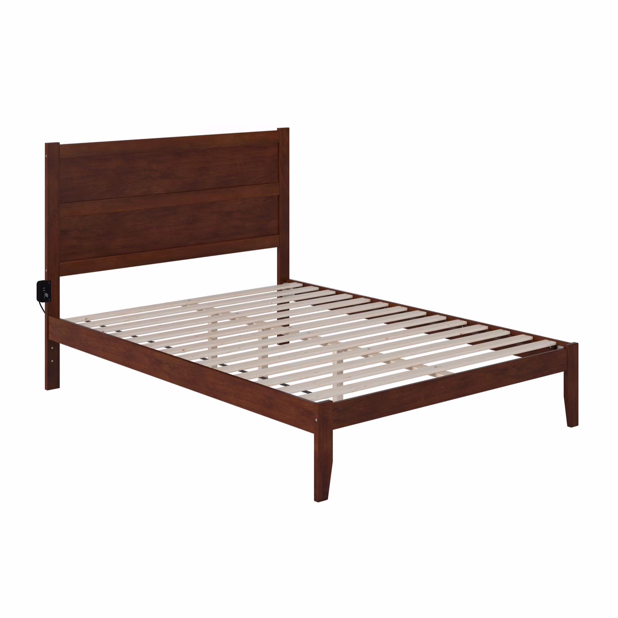 AFI NoHo Contemporary Solid Wood Queen Bed with USB Charger in Walnut