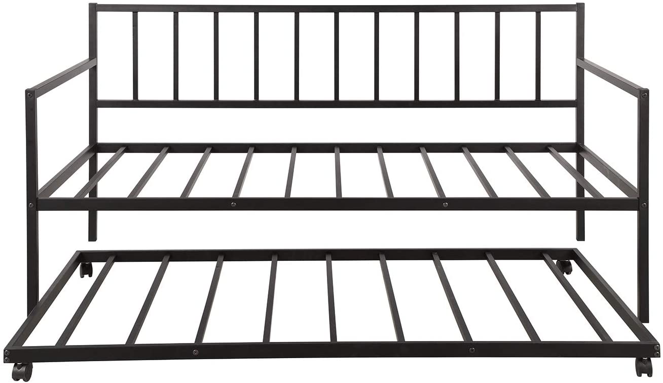 Churanty Twin Daybed with Trundle Multifunctional Metal Lounge Daybed Frame for Living Room Guest Room