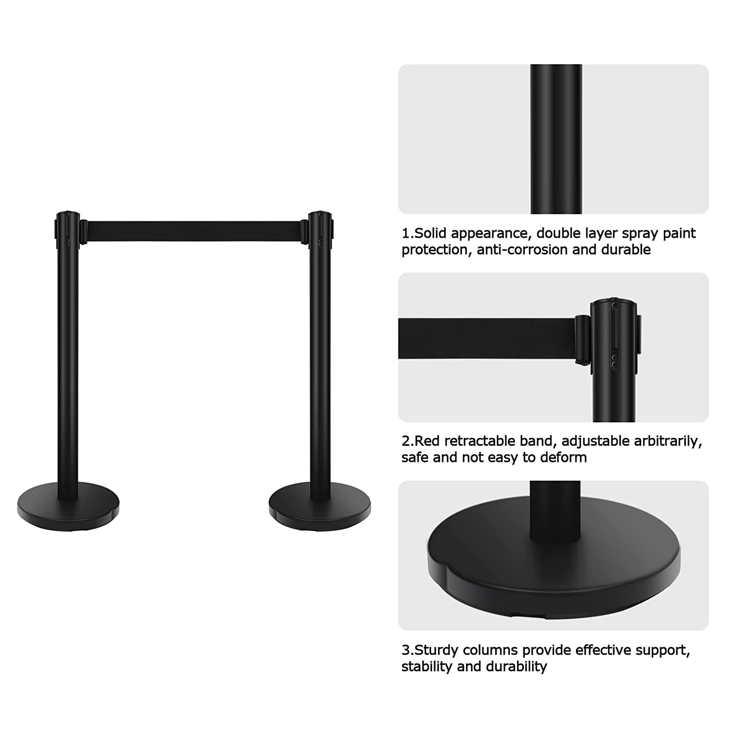 Crowd Control Barrier, 6ft Red Retractable Belt, Stainless Steel Column, Simple Connection, Can Effectively Control The Crowd Queuing Obstacles 6PCS