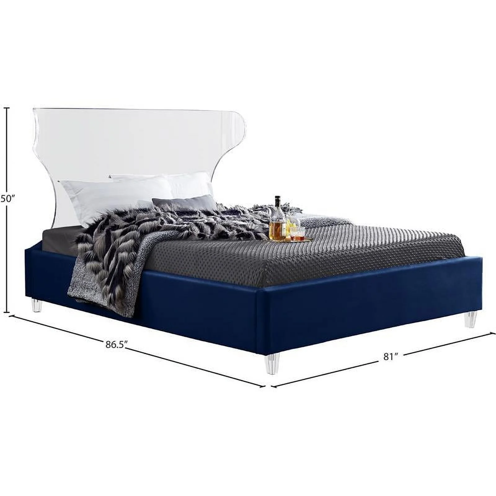 Meridian Furniture Ghost Navy Velvet King Bed