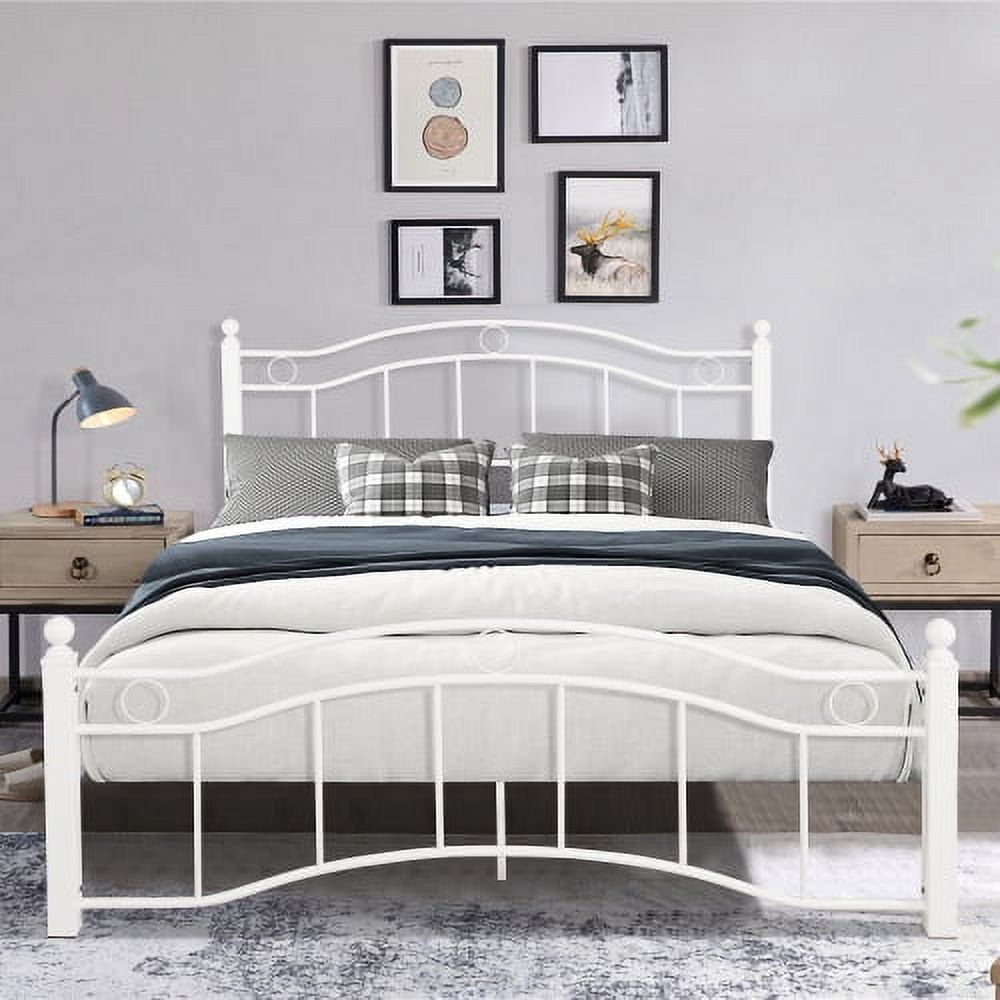 Hcore Queen Size Metal Bed Frame with Headboard and Footboard White