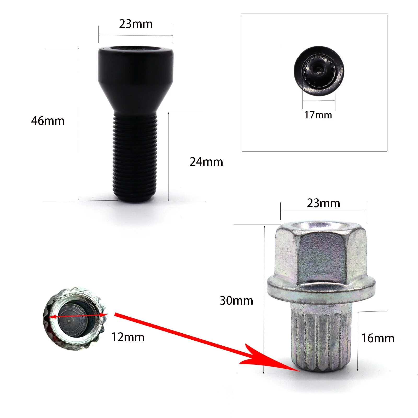 4X 36136786419 Car Locking Wheel Bolts Nuts Tool Set M12 x 1.5 For BMW M3 M5 M6