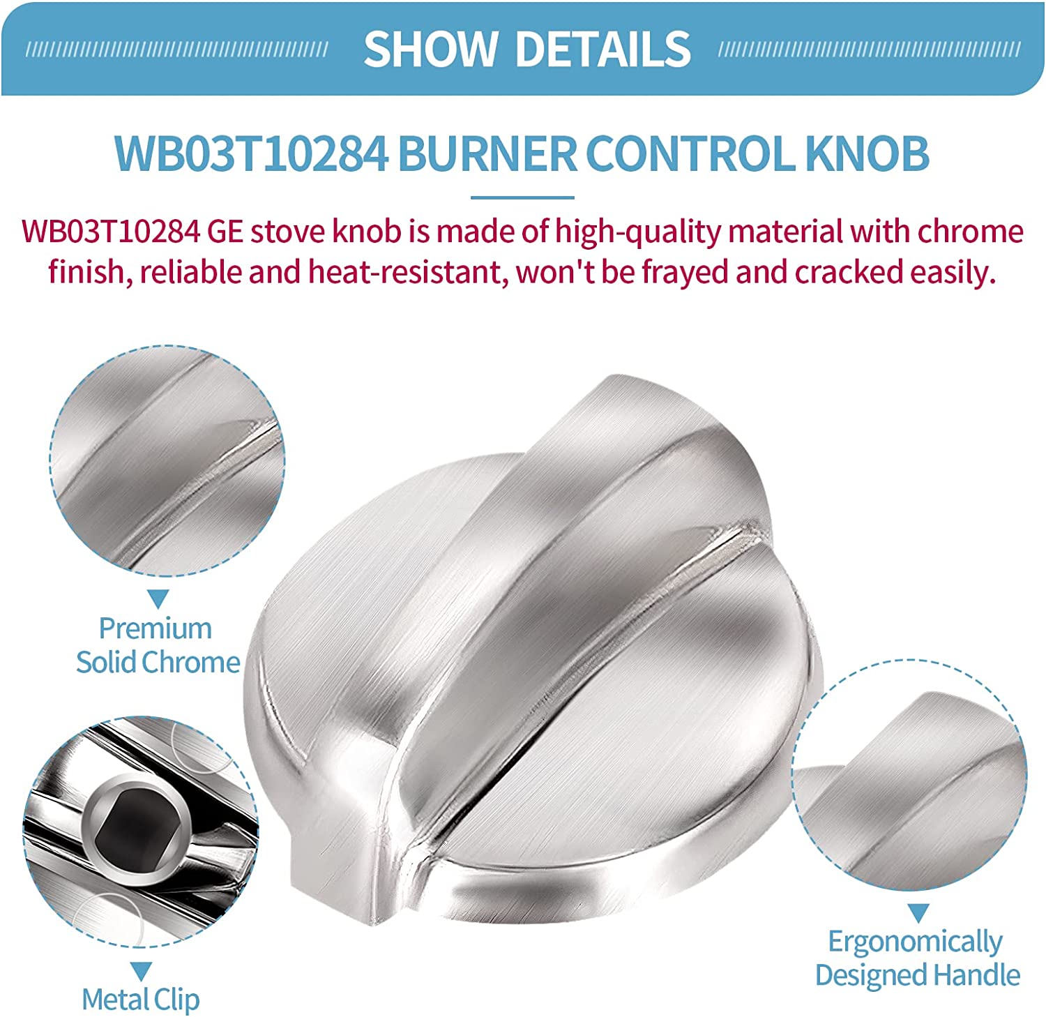 5 Pack WB03T10284 Burner Control Knobs Oven Electric Range Infinite Knobs Stainless Steel Finish Compatible with GE Range/Stove/Oven Replaces 1373043 AP4346312 AH2321076 EAP2321076 PS2321076