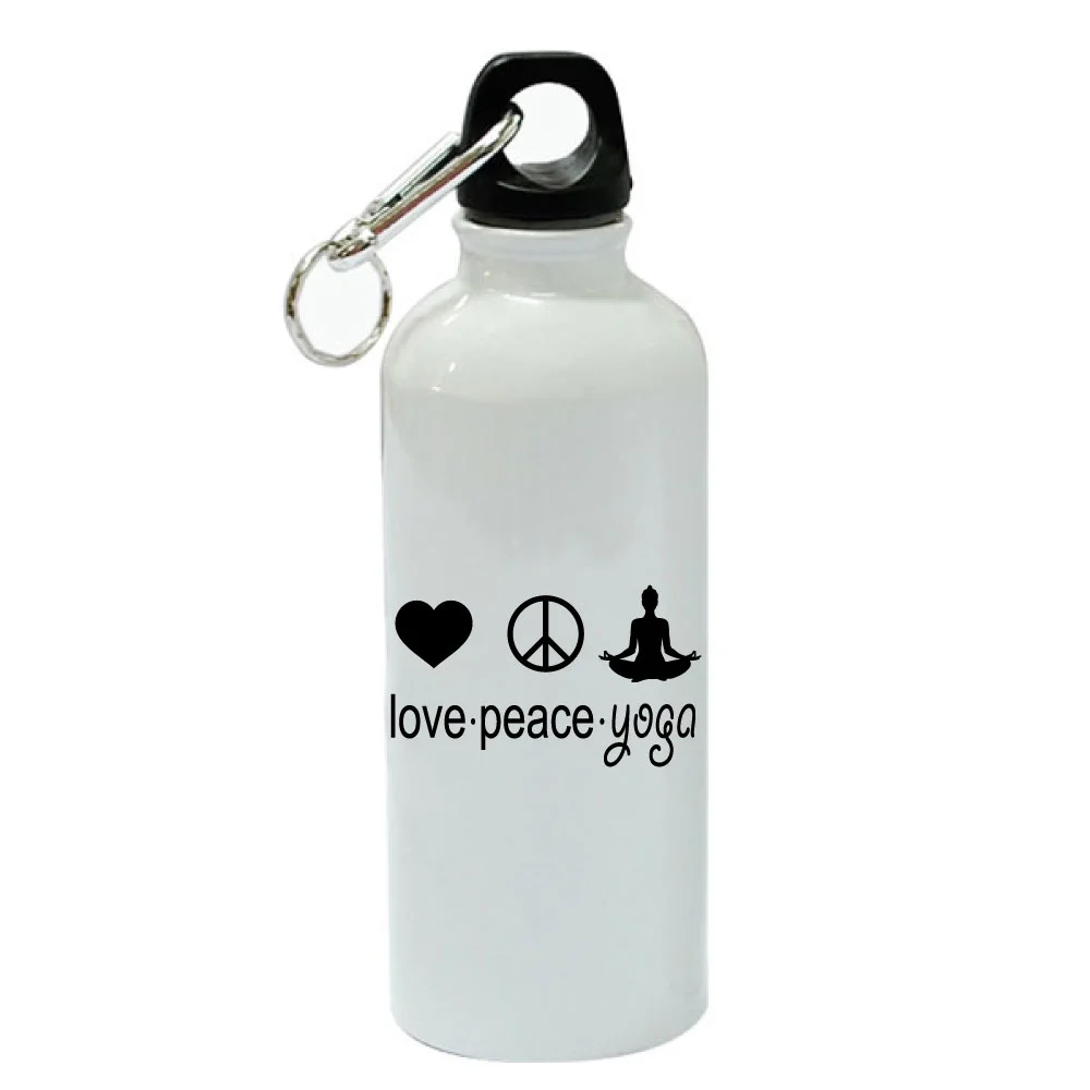 Love - Peace - Yoga White Aluminum Sports 20 oz Water Bottle