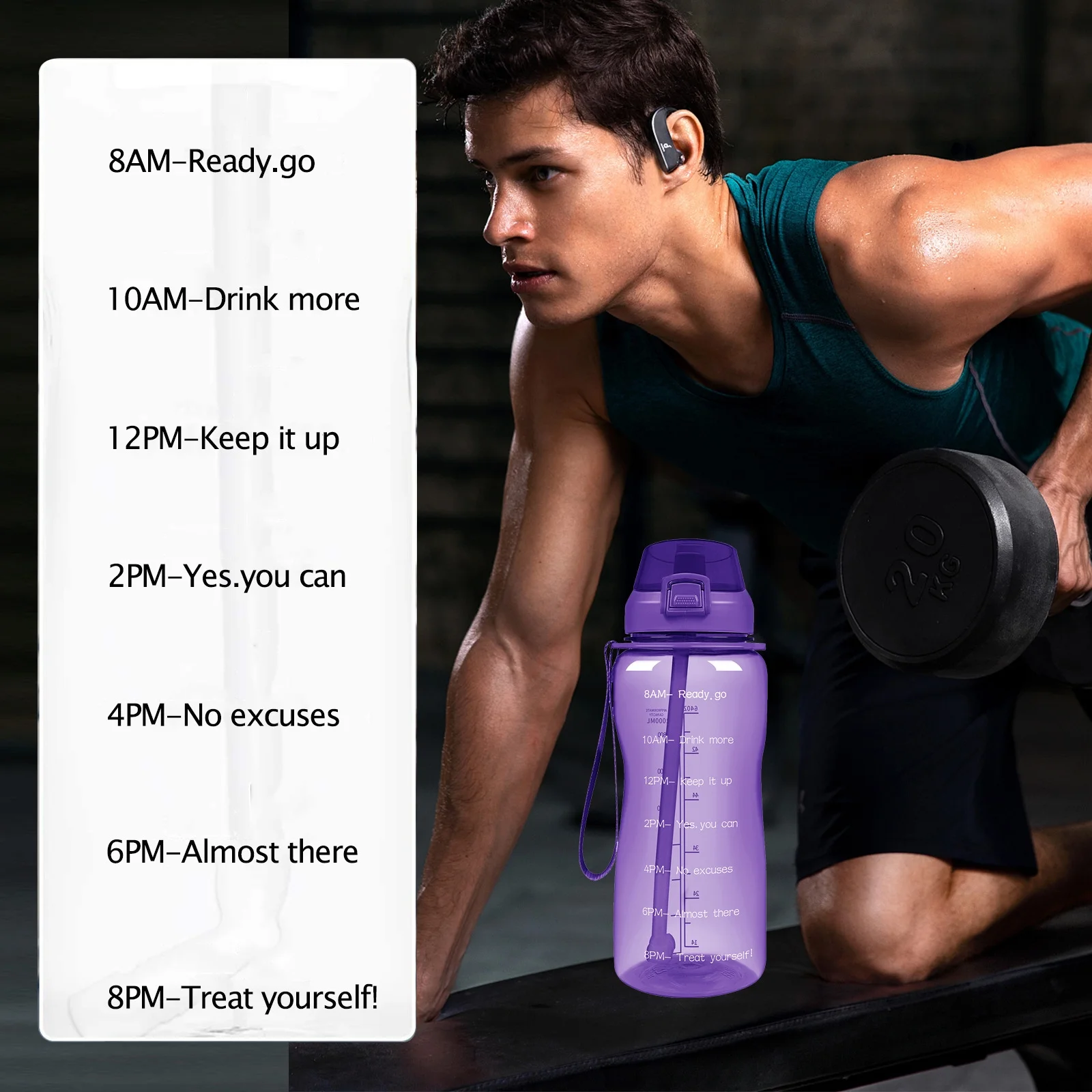 Plastic Water Bottle with Chug Lid and Carry Handle, Reusable, BPA Free, Dishwasher Safe, Perfect for Travel and Gym | 54oz