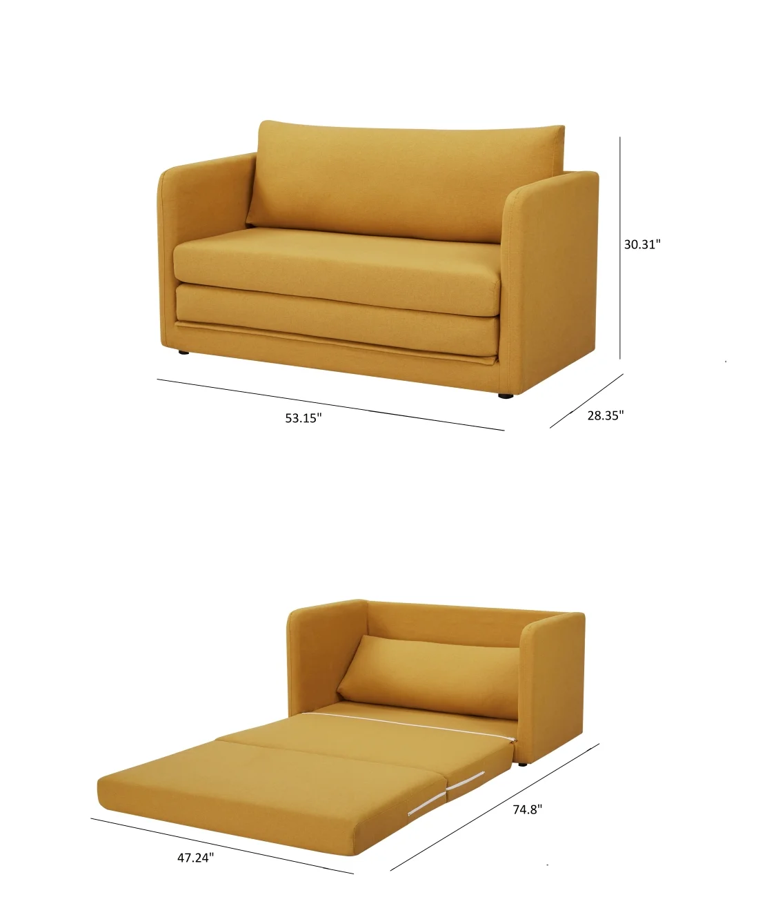 Artdeco Home Newberry Polyester Sleeper Sofa, Mustard
