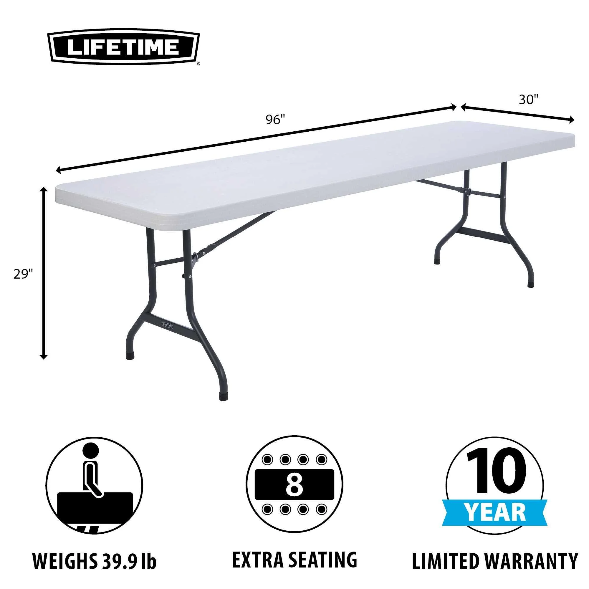 Lifetime 8 ft. Rectangle Folding Table, Indoor/Outdoor Commercial Grade, White Set of 4 (42980)