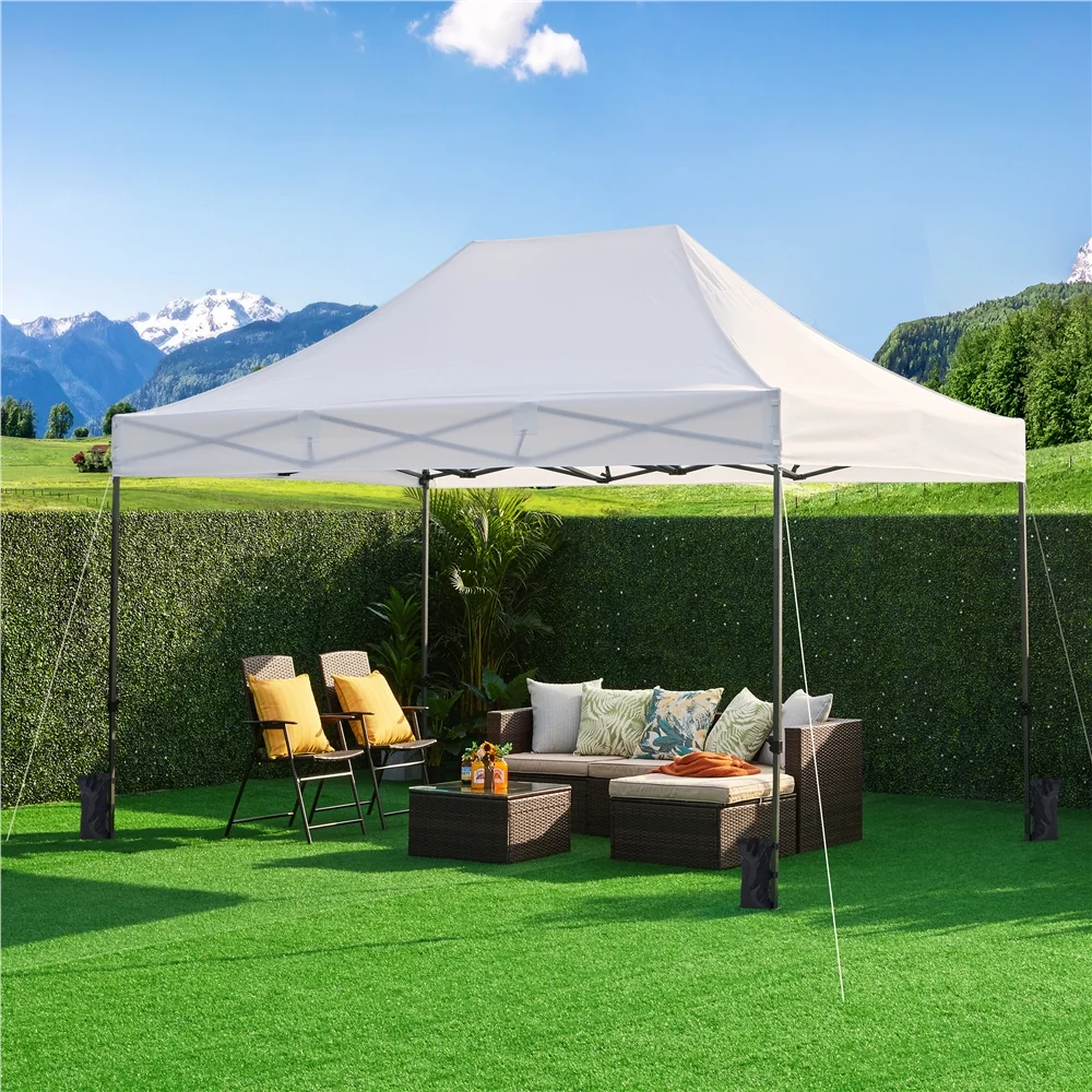 Renwick 15x10 ft Pop up Canopy Tent with Roller Bag & Sandbags, White
