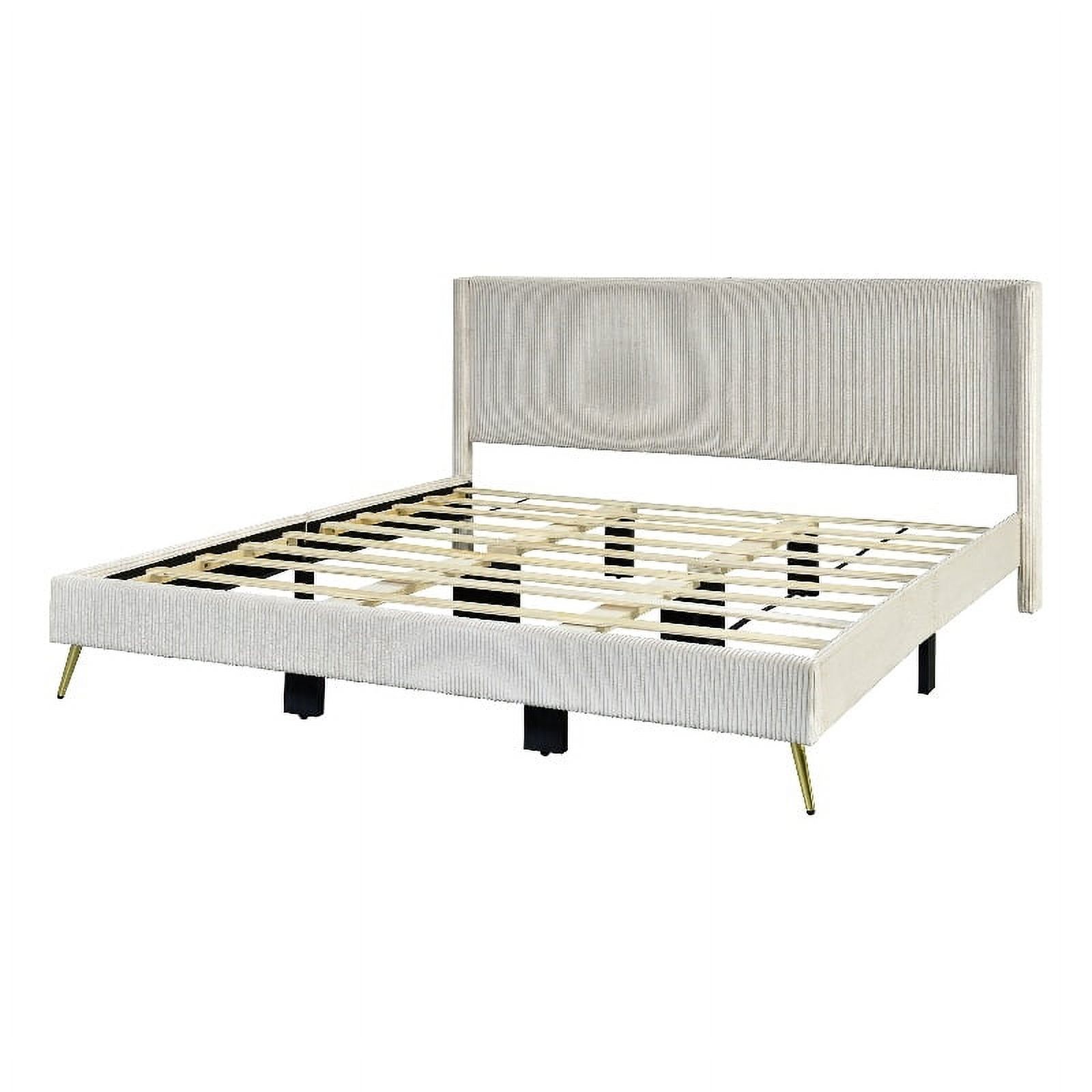 Better Home Products Vita Solid Wood & Velvet Platform King Size Bed in Cream