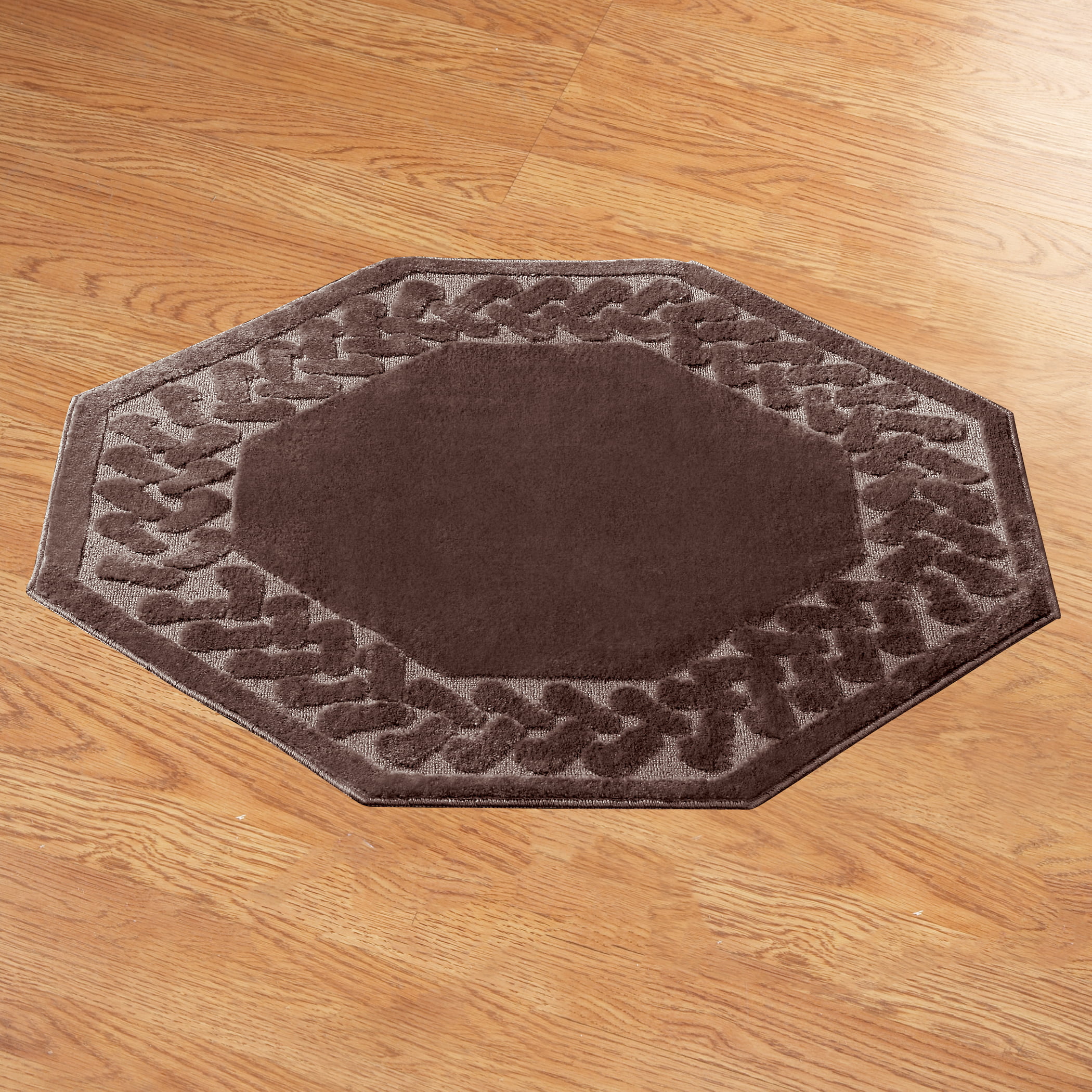 Collections Etc Herringbone Carpeted Runner Rug, Solid-Colored with Plush Decorative Trim Accents and Skid-Resistant Backing for Long Hallway, Brown, Octagon