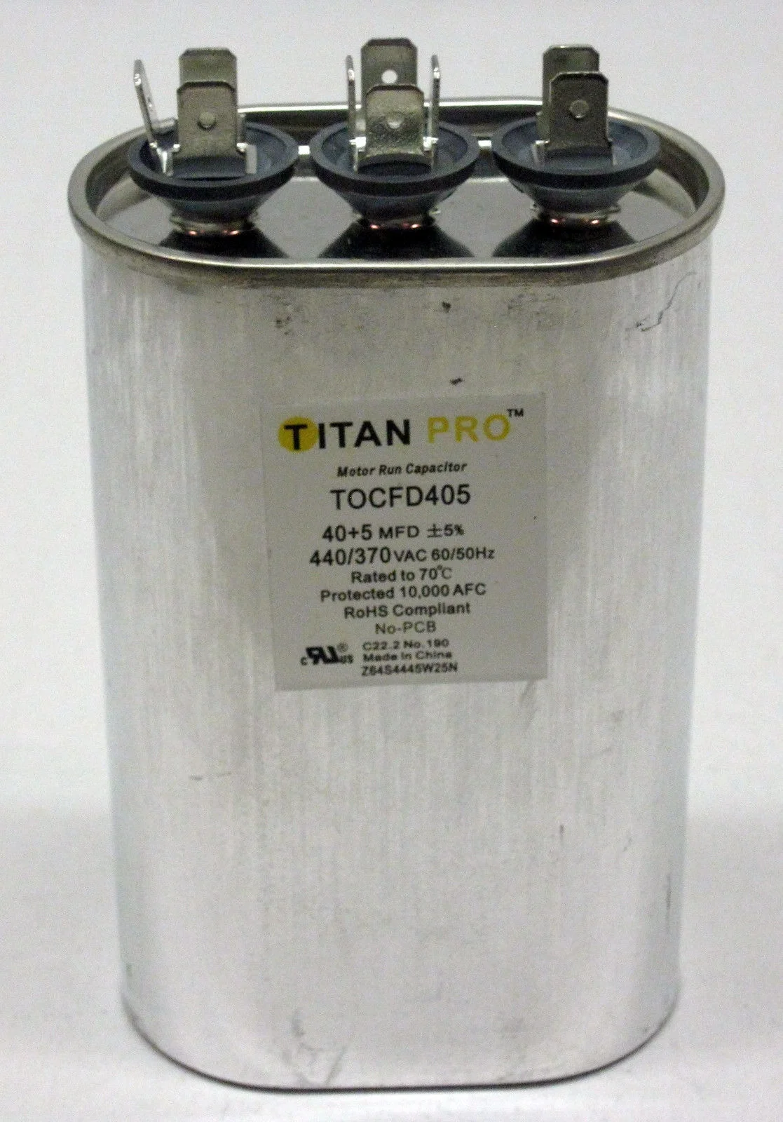 TitanPro TOCFD40/5 HVAC Oval Motor Run Dual Capacitor. 40/5 MFD/UF 440/370 Volts