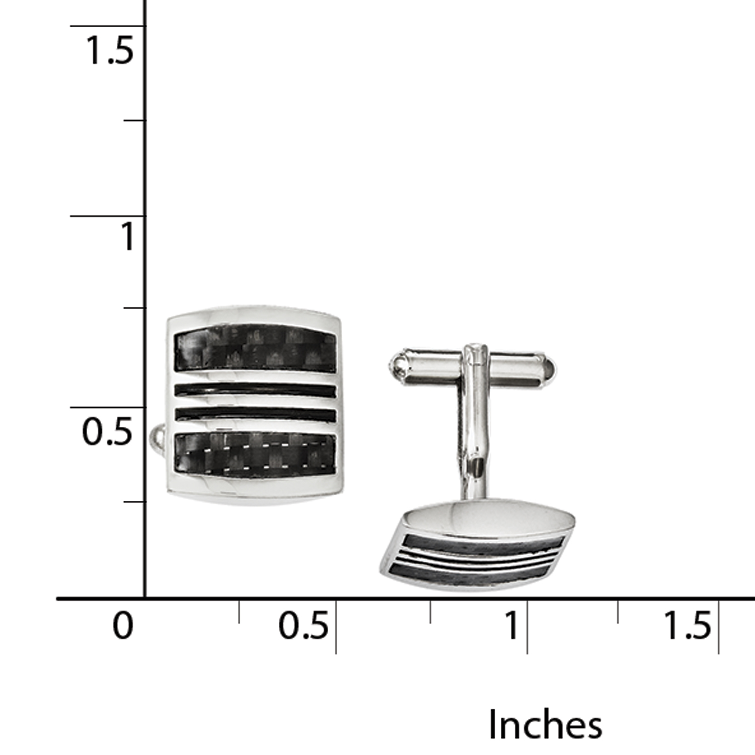 Stainless Steel Polished w/ Black Carbon Fiber Inlay & Enamel Cuff Links