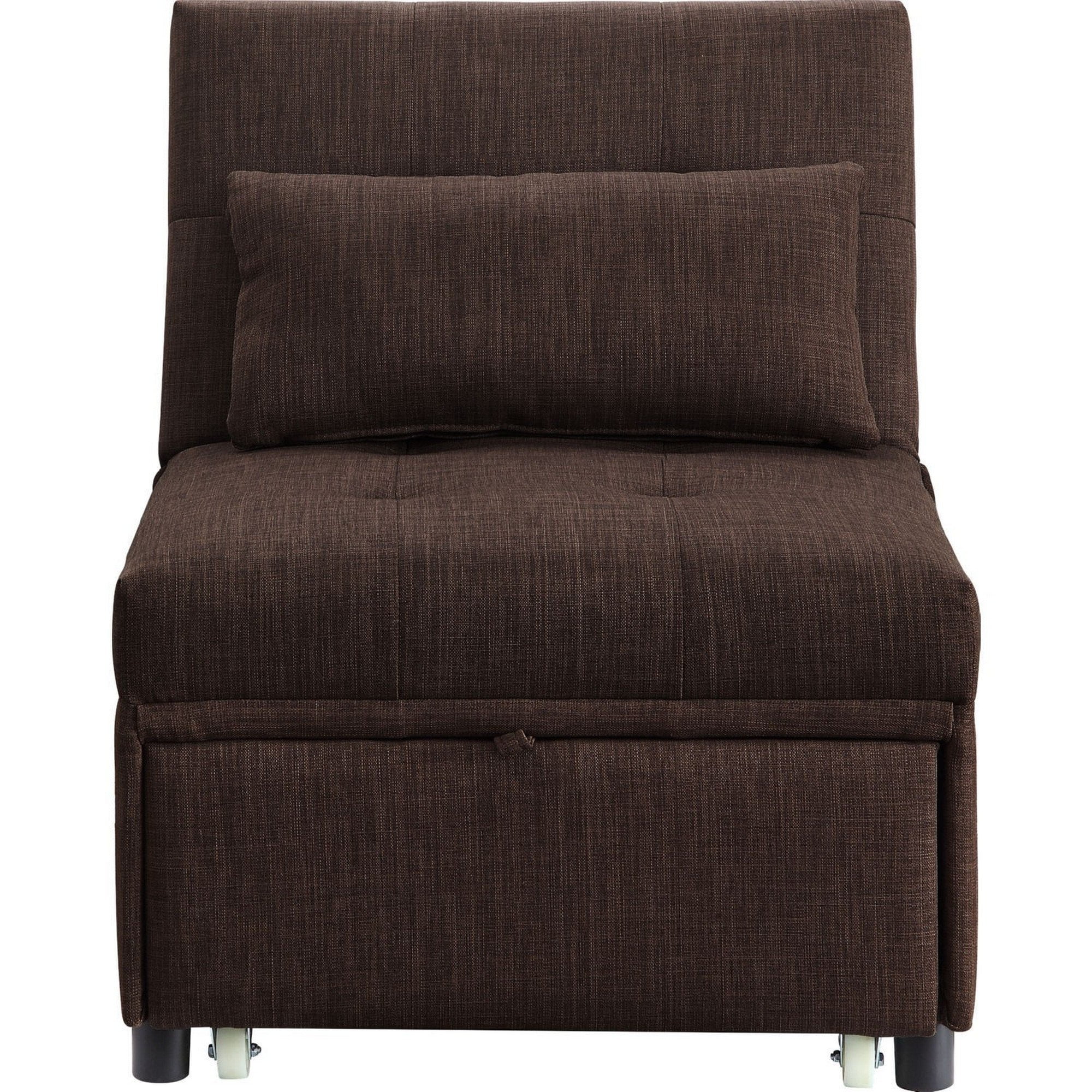 Sofa Bed with 1 Lumbar Pillow and Pull Out Sleeper, Brown- Saltoro Sherpi