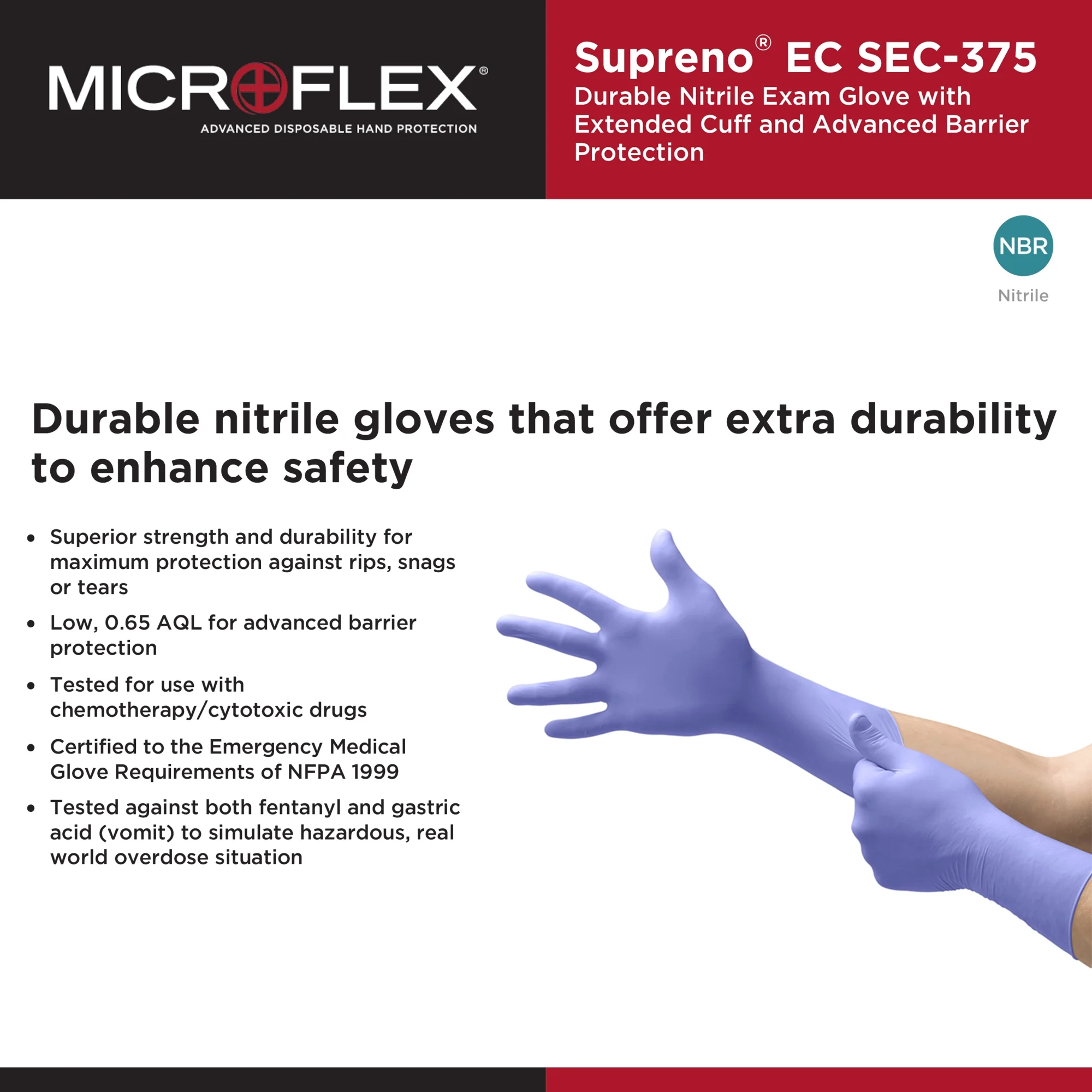 Supreno EC Disposable Nitrile Exam Glove Extended Cuff Length X-LARGE SEC-375-XL 500 per Case
