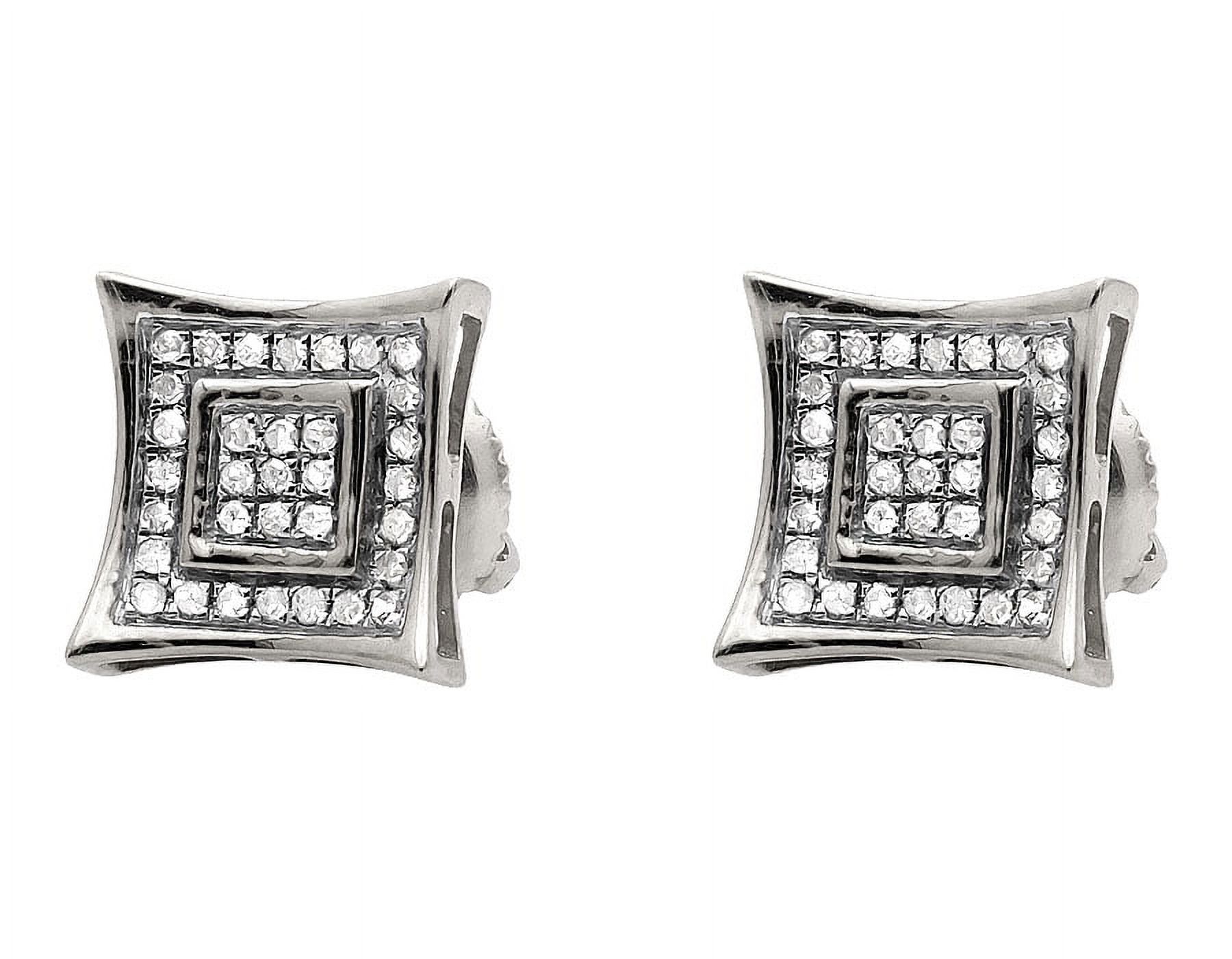 10K White Gold 8MM Curve Square Kite Diamond Stud Earring 1/4ct.