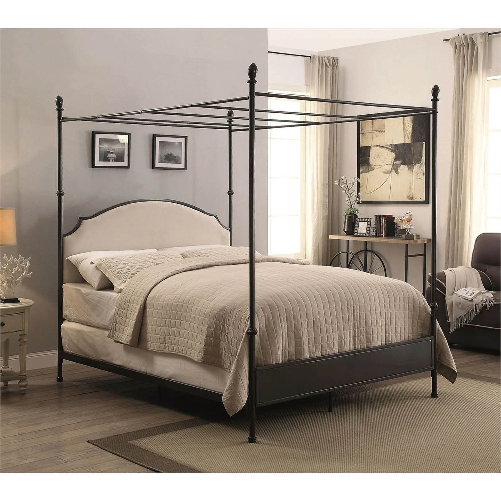 Bowery Hill Transitional Metal King Poster Panel Bed in Silver