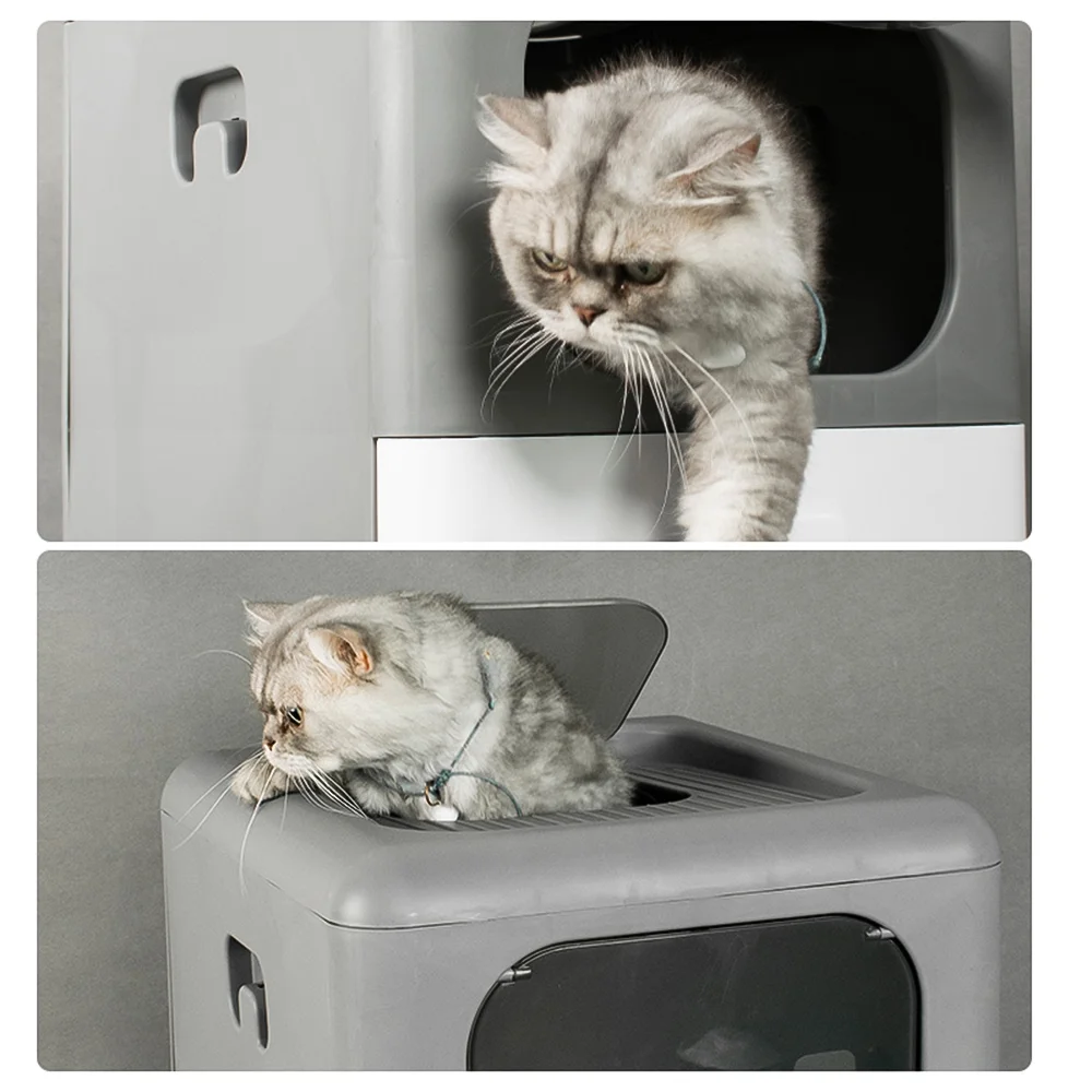 ametoys Portable Foldable Cat Litter Box Large Fully Enclosed Cat Potty Toilet Front Entry Exit with Lid Litter