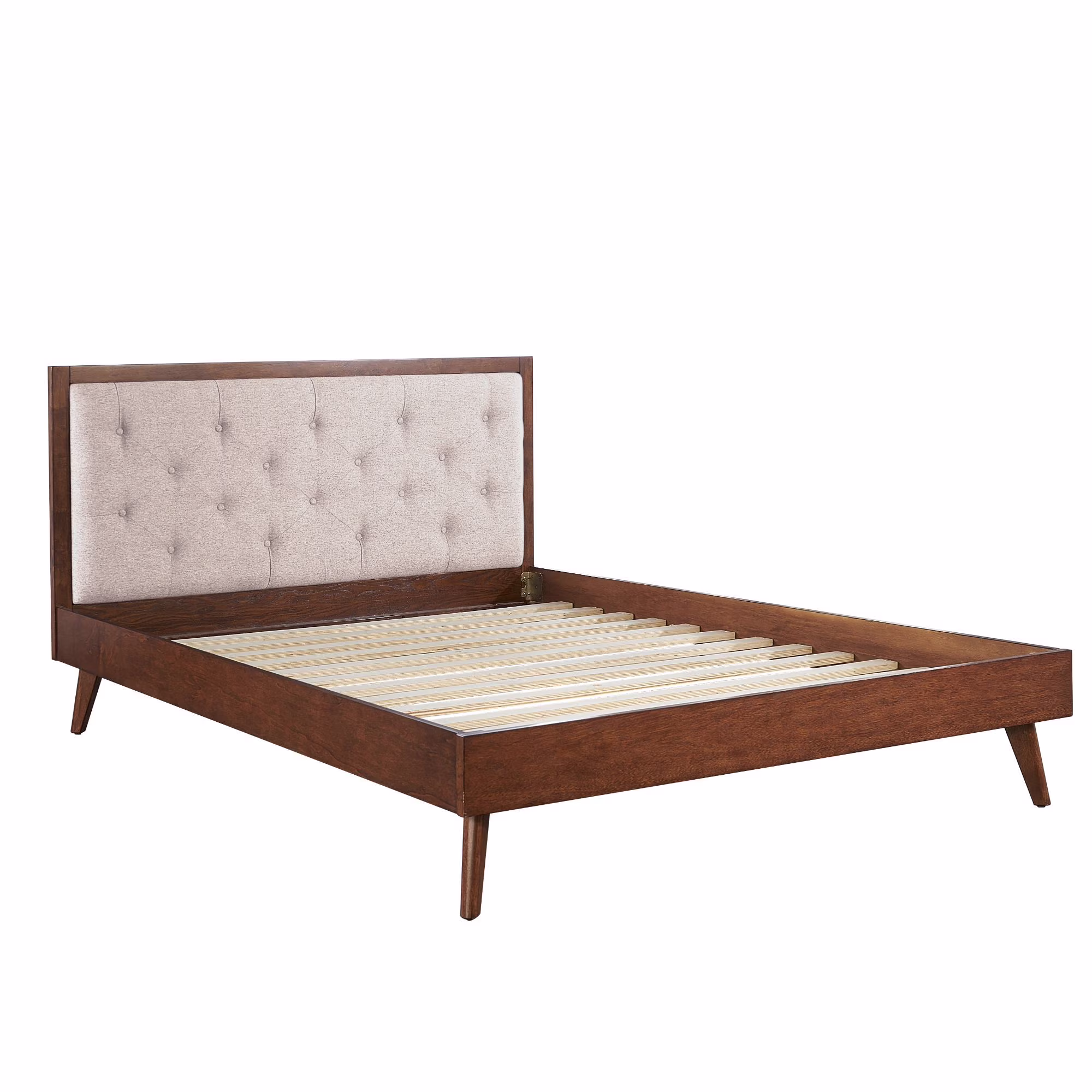 Contemporary Home Living 84.25” Brown and Beige Queen Size Bed Frame with Upholstered Headboard