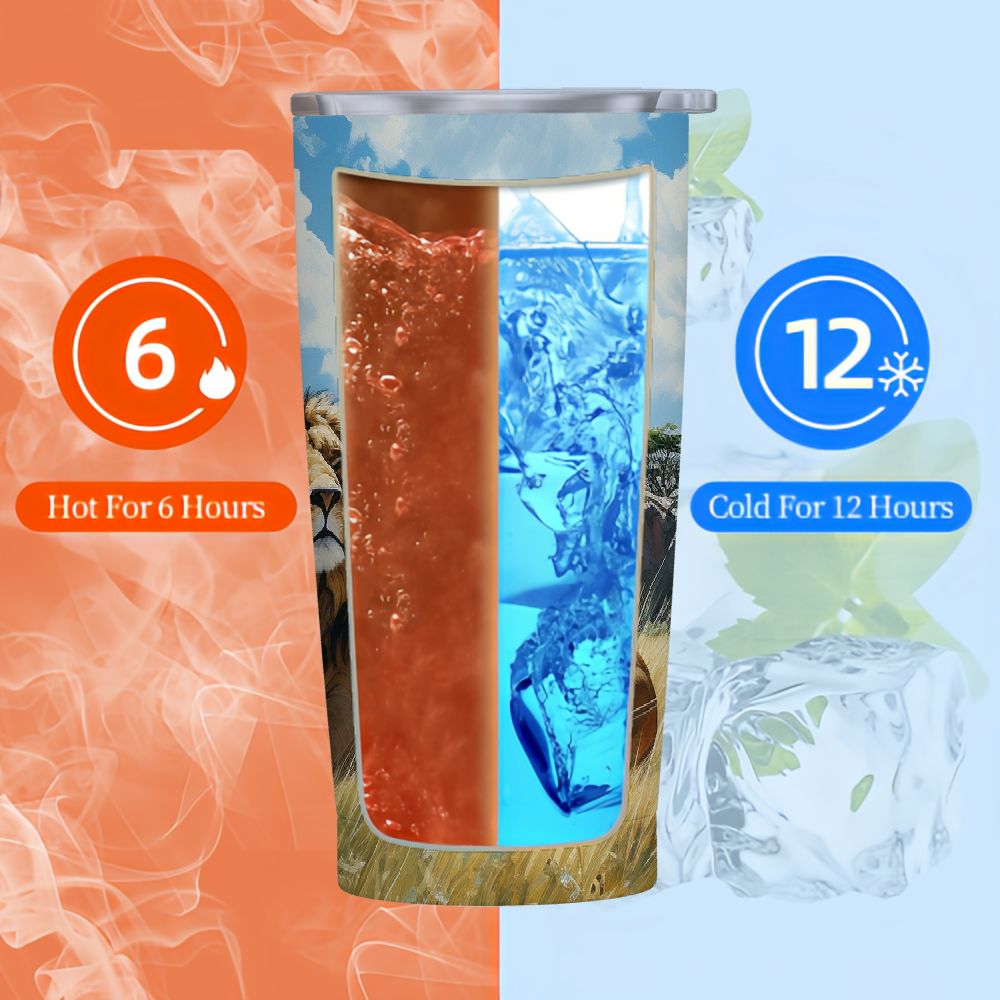 JEUXUS Tumbler Double Wall Stainless Steel Cup lion family Printed Insulated Coffee Cups Car Mug Home Office Travel