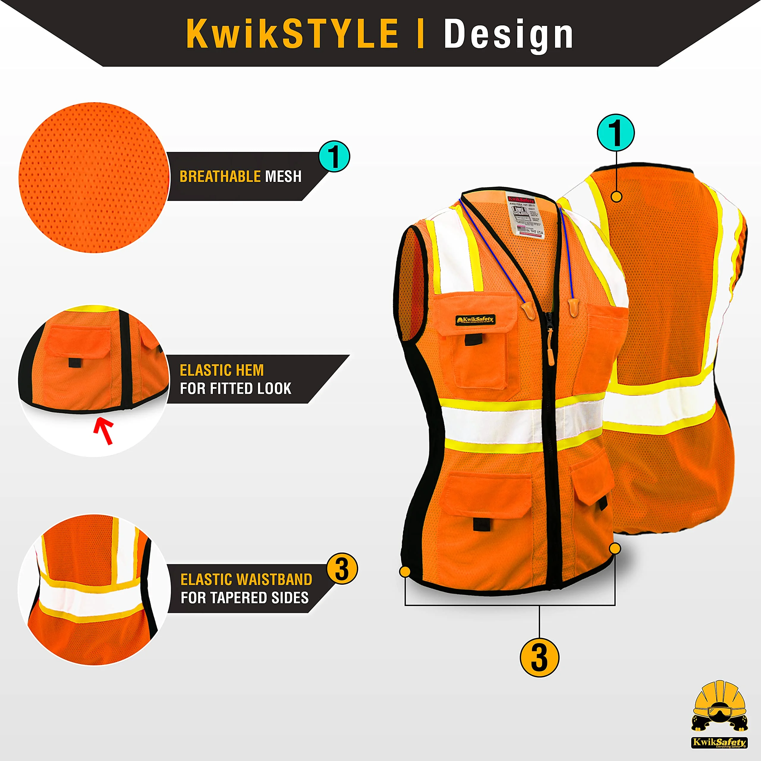 KwikSafety (Charlotte, NC) FIRST LADY | 2 PACK | Safety Vest for Women (Solid REFLECTIVE TAPE) 9 Pockets Premium Class 2 Custom High Visibility ANSI OSHA Fitted Work with Zipper | Orange Small