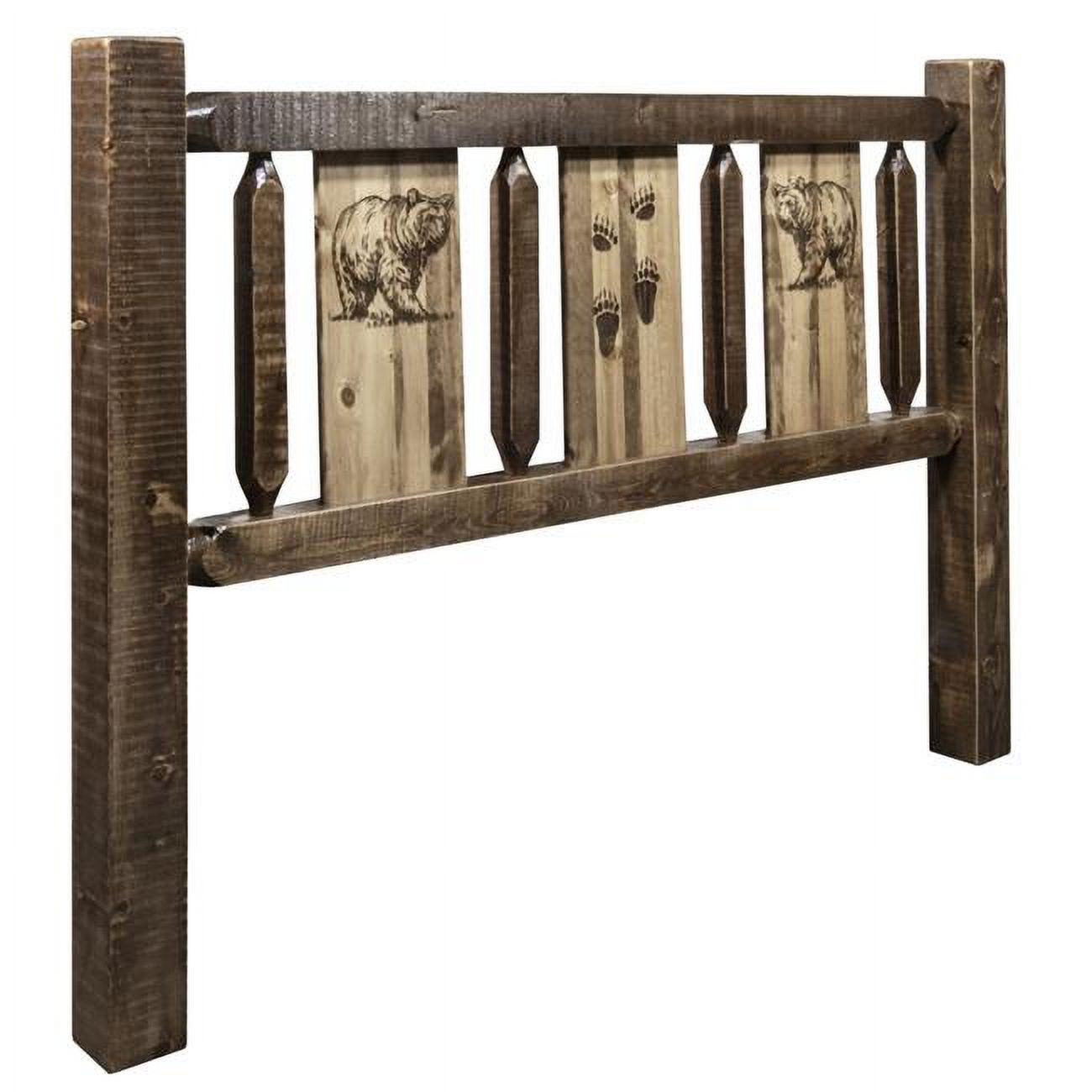 Montana Woodworks  Homestead Collection Headboard with Laser Engraved Bear Design, Stain & Clear Lacquer Finish - California King Size