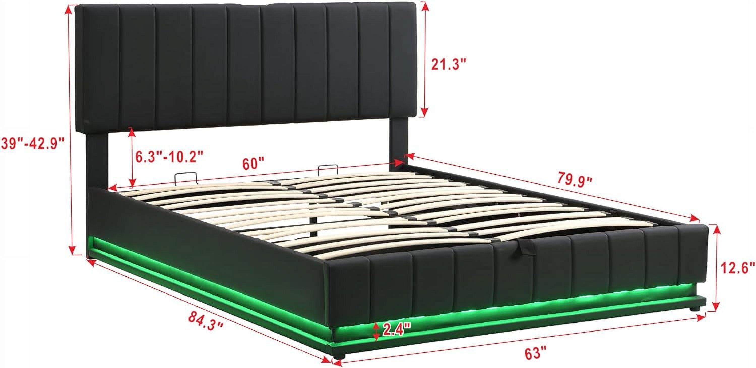 Queen Size Lift Up Storage Bed, Upholstered Queen Platform Bed Frame With LED Lights And USB Ports, PU Tufted Queen Bed With Hydraulic Storage System For Teens Adults, Black