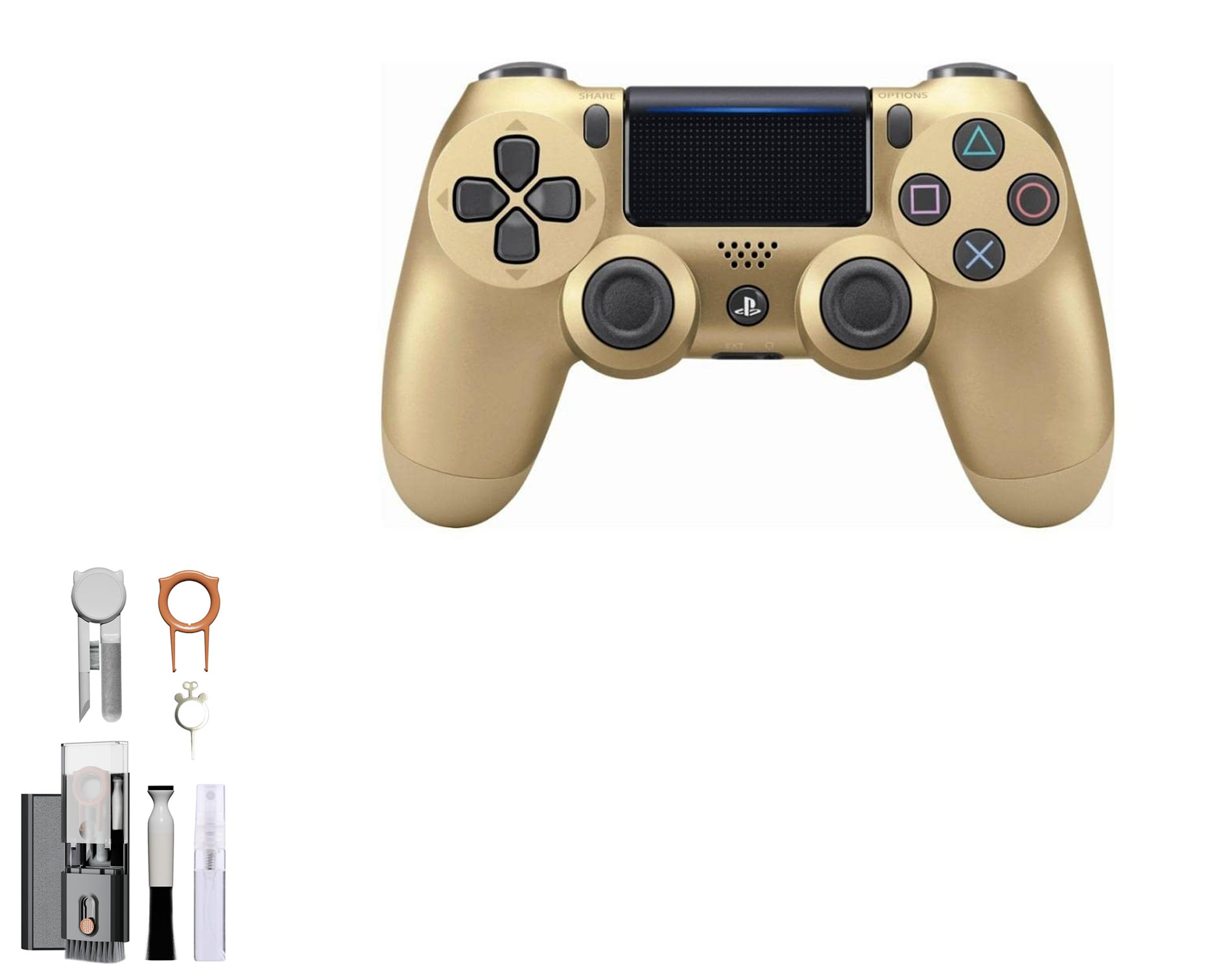 Sony Dual Shock Gold Gaming Controller PS4 Console With Cleaning Kit BOLT AXTION Bundle Like New