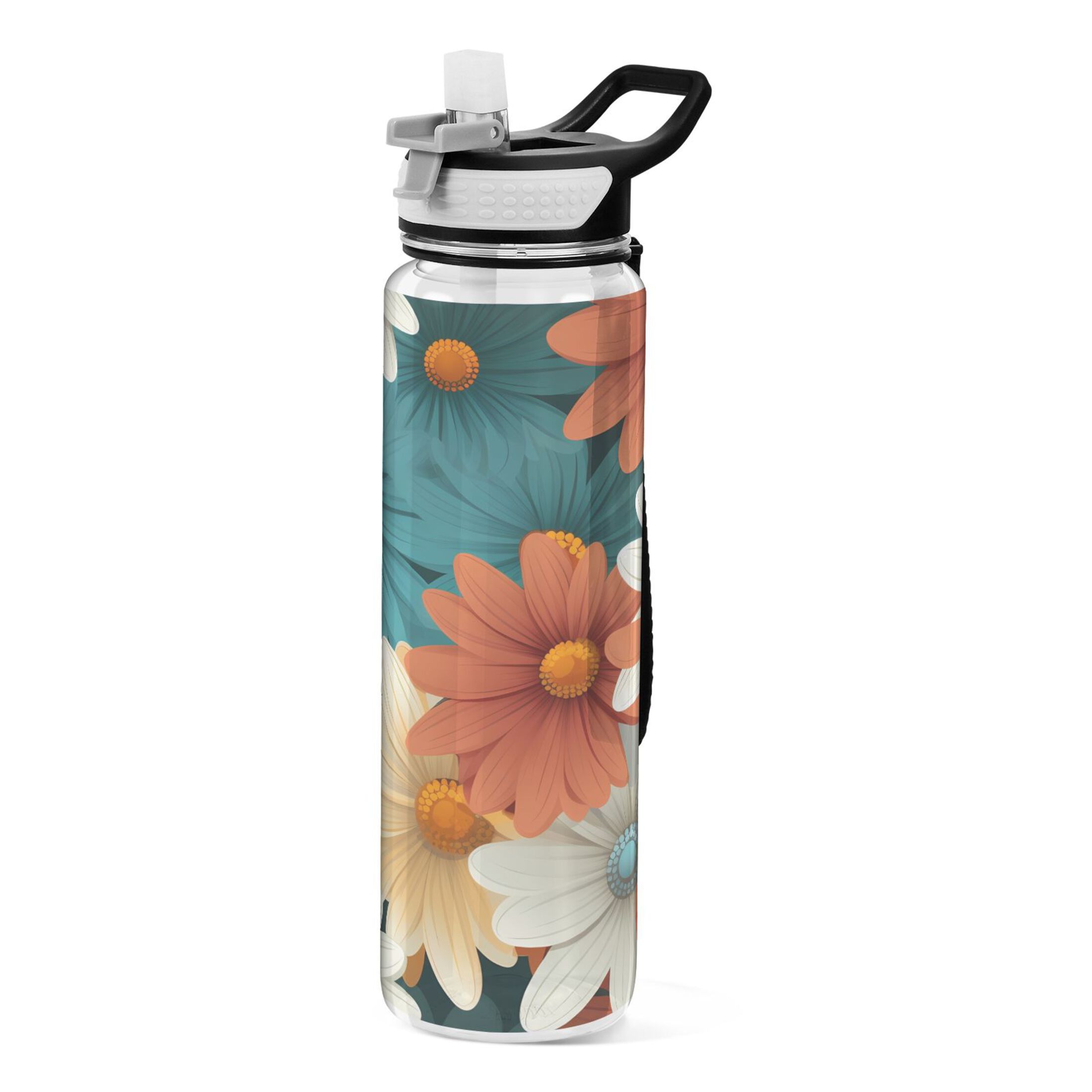 Flowers Plants 32oz Water Bottles with Straw Tritan Leakproof Sports Bottle BPA Free Clear for Fitness Gym Swimming Cycling