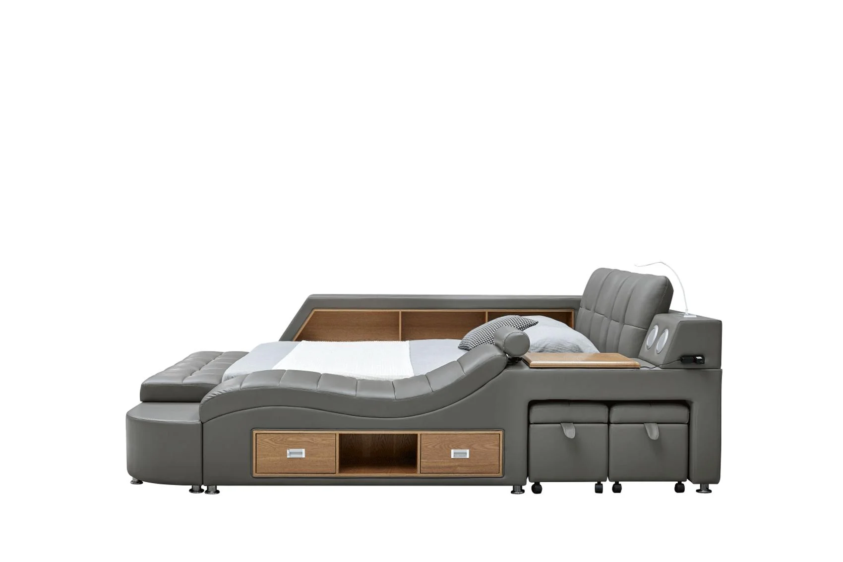 Dark Grey Top-grain Leather Tesla King Bed w/Chaise ESF MADE IN ITALY Modern