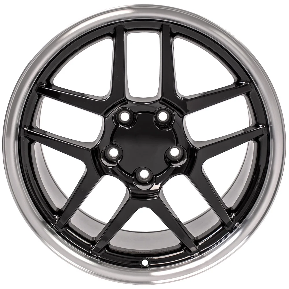 18 inch Rim fits 88-04 Chevy Corvette C5 Z06 Black Mach'd Lip Wheel Direct Fit
