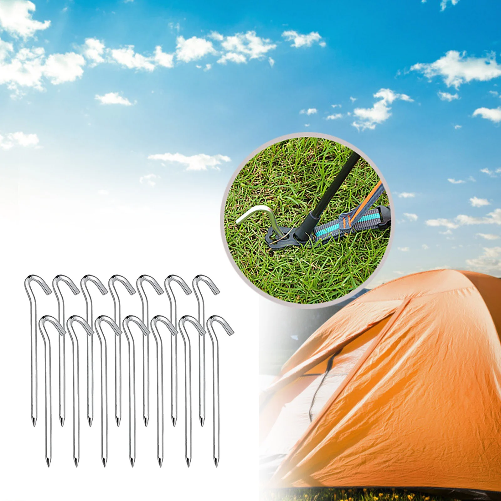 CieKen 14 Pieces Sardines Stake, Steel Tent Stakes Ground Tent Stakes Hook For Camping Tent Gardening