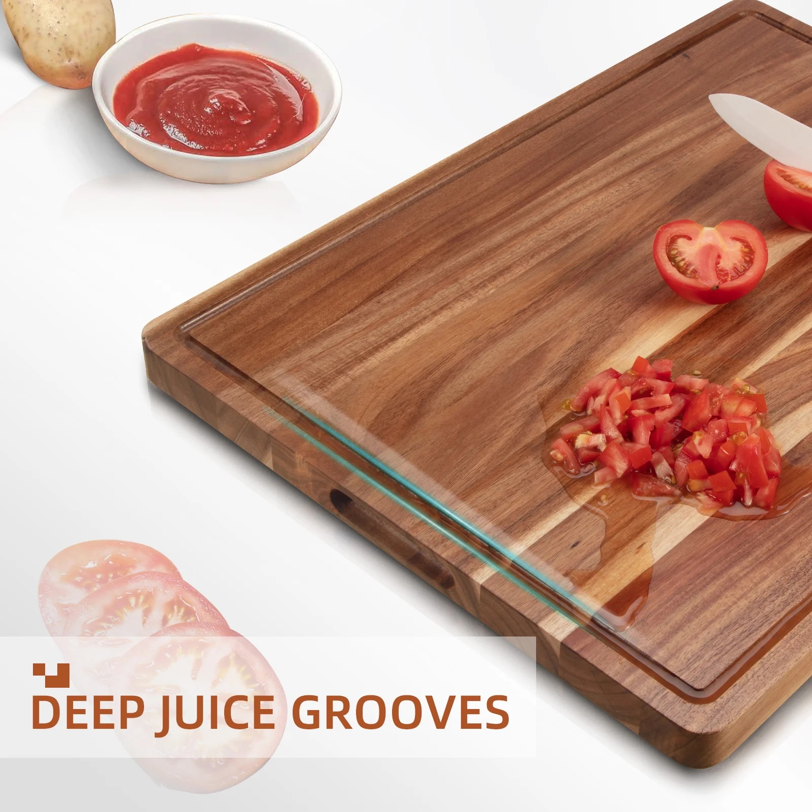 Cibeat Wood Cutting Board 24x18in Kitchen Extra Large Heavy Duty Butcher Block with Juice Groove and Built-in Handles
