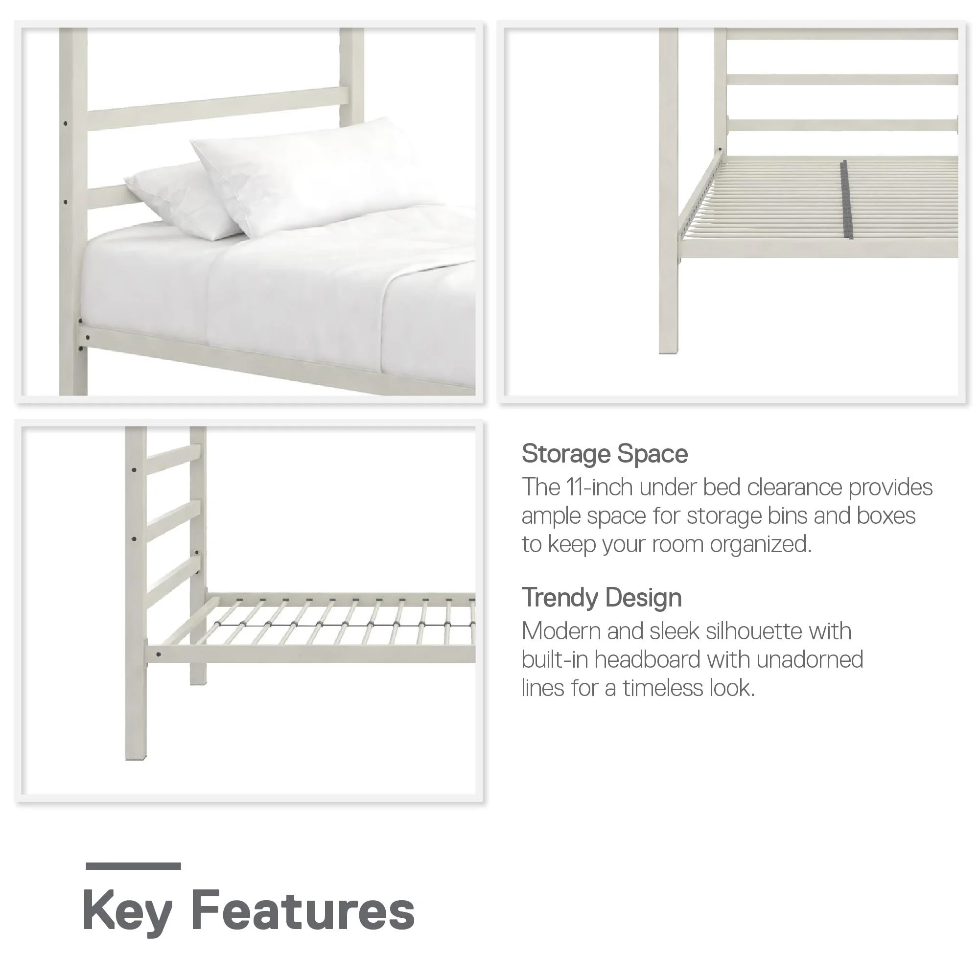 Bellamy Studios Modern Metal Canopy Poster Bed, Twin, White