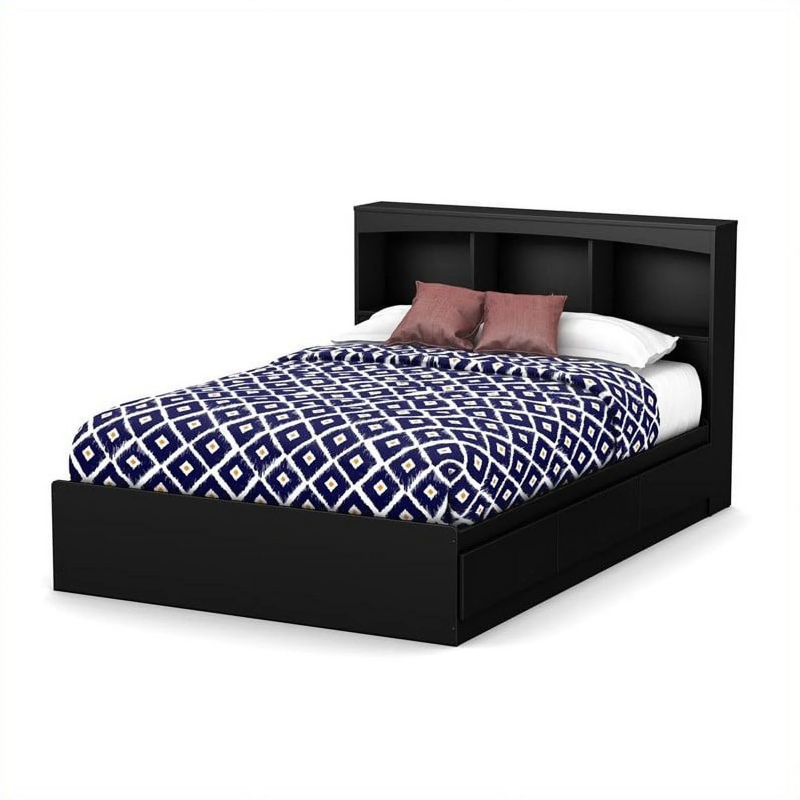Home Square 2-Piece Set with Full Mates Bed & Bookcase Headboard in Pure Black