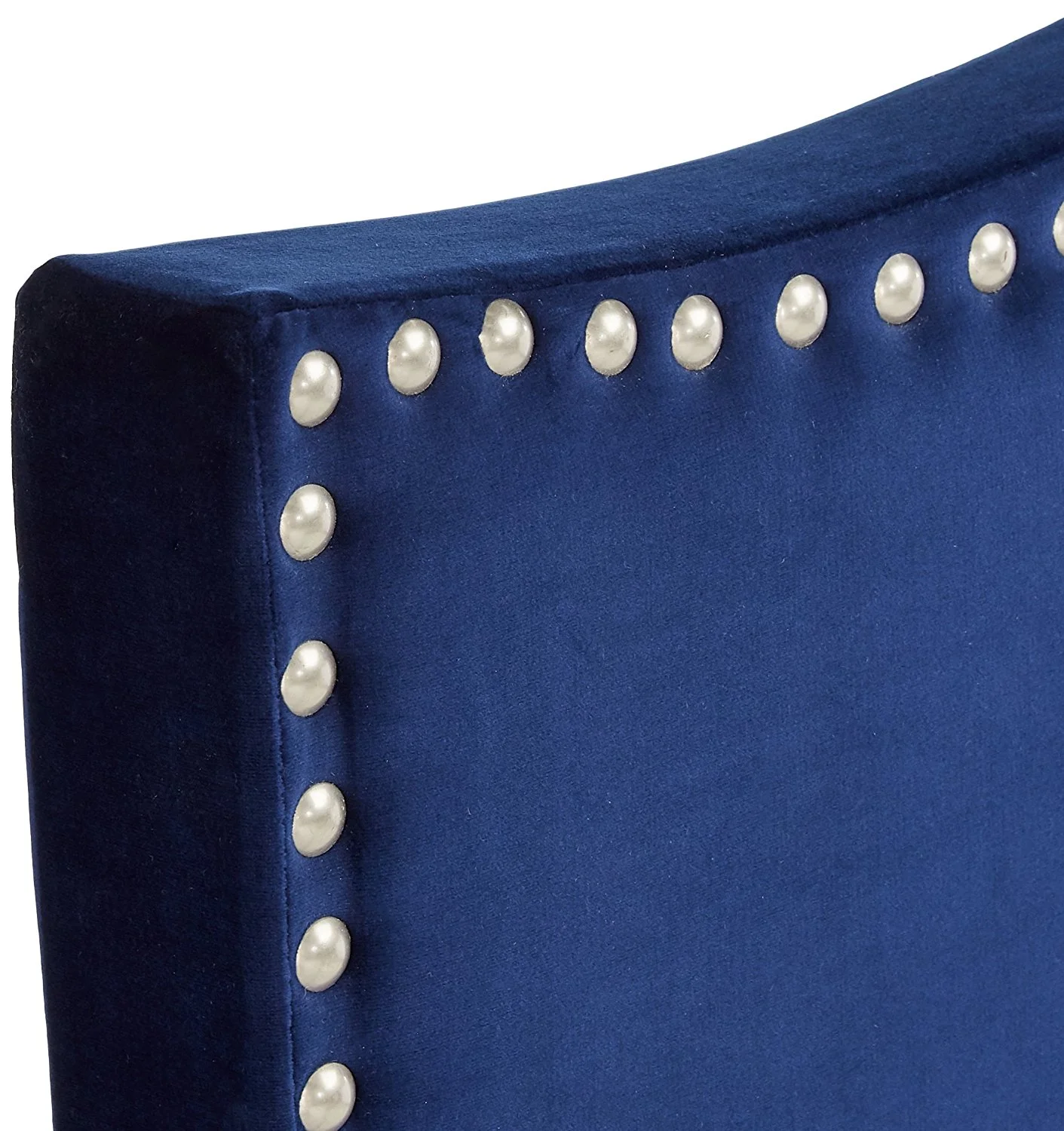 Skye Upholstered Panel Bed, Blue Velvet, Full, With Solid Wood Legs, Nailhead Headboard, Footboard, Rails, Slats