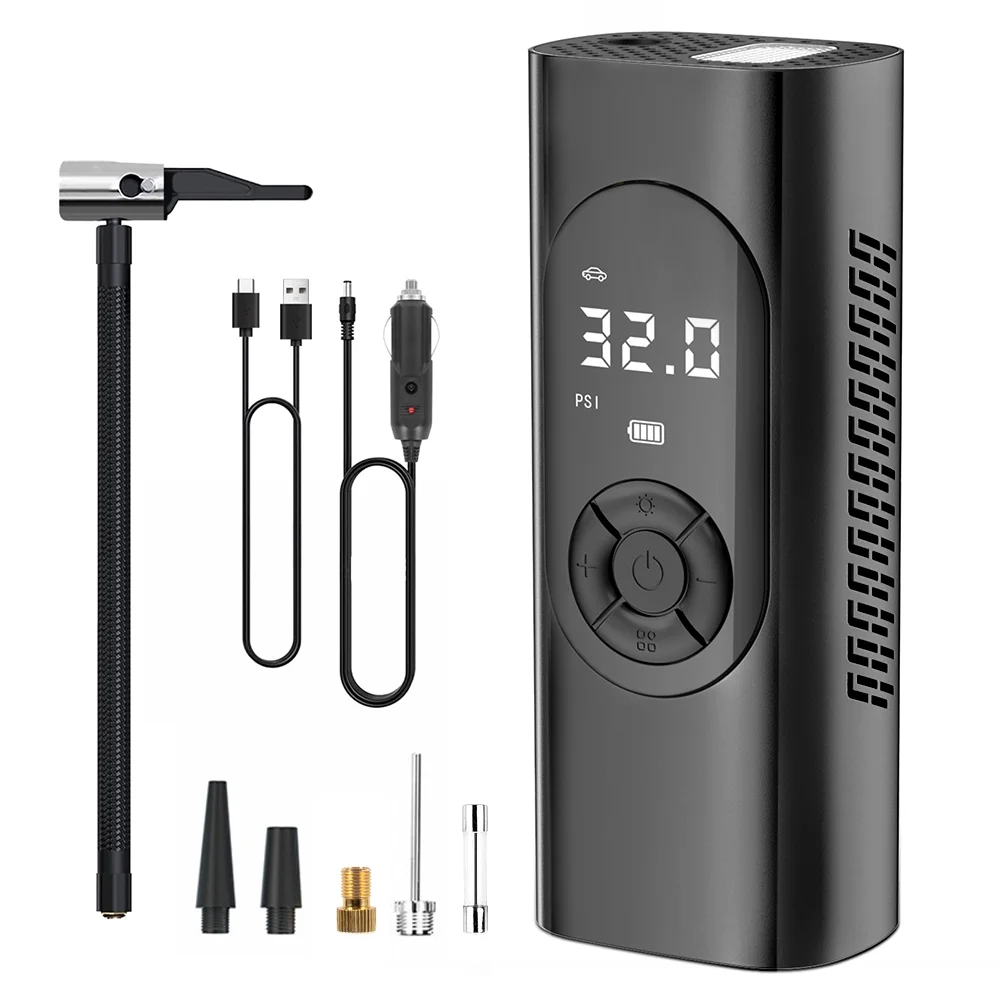 G·PEH Convenient Portable Tire Inflator - 150PSI Air Compressor with LED Light for Cars, Bikes & More