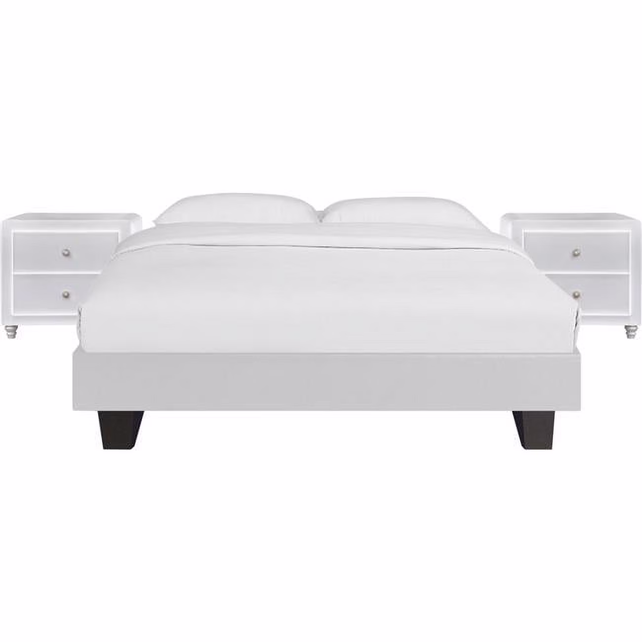 HomeRoots 397011 Platform Bed with Two Nightstands, White - Queen Size