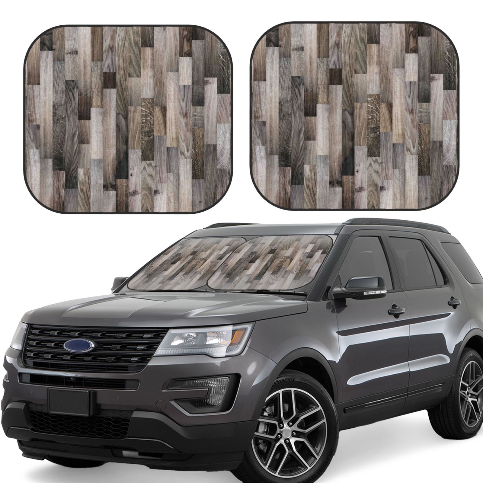 Lukts Wooden Texture Print 2 Piece Car Sun Shade Windshield,Foldable Car Shade Front Windshield With Keeps Your Vehicle Cool, For Most Sedans Suv And Trucks - Small