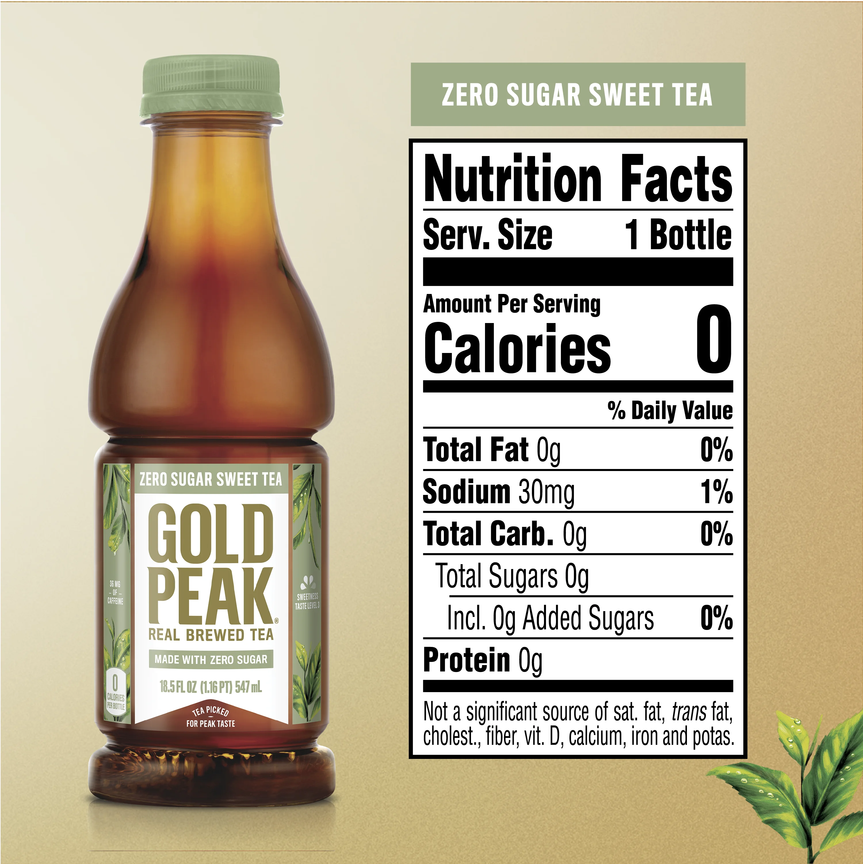 Gold Peak Zero Sugar Sweet Tea Bottles, 16.9 fl oz, 18 Pack