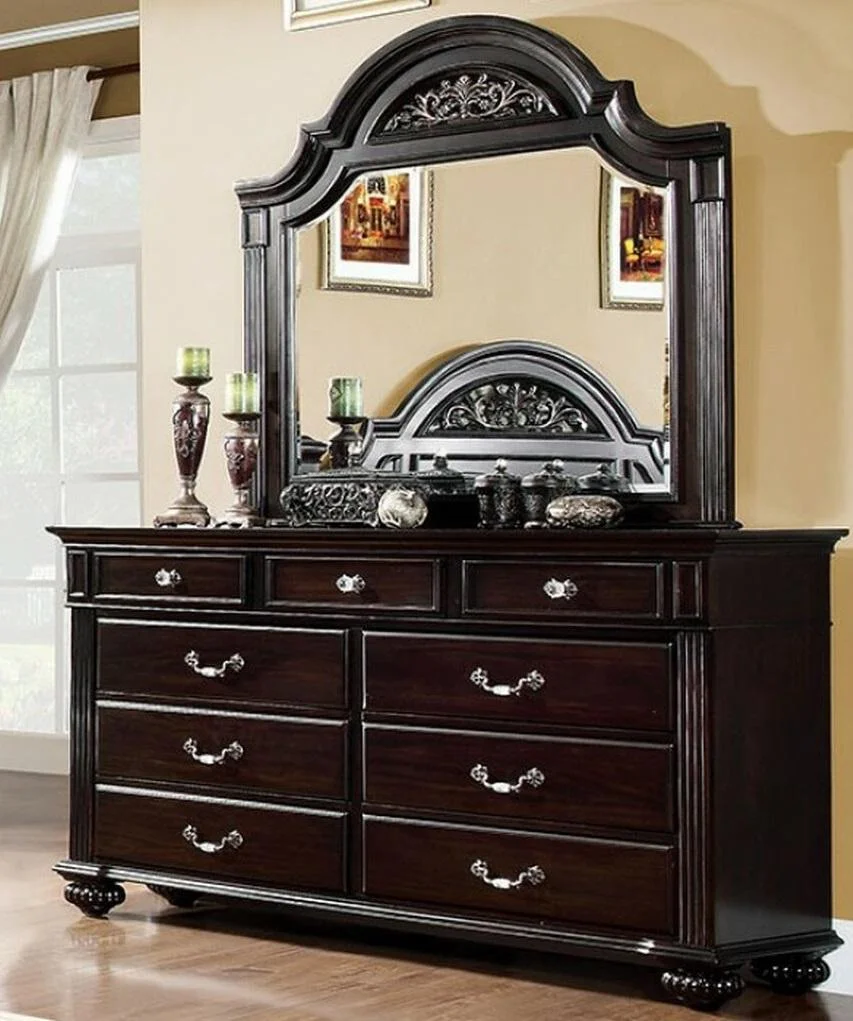 Traditional Dark Walnut Solid Wood Queen Bedroom Set 5pcs FOA CM7129-Q Syracuse