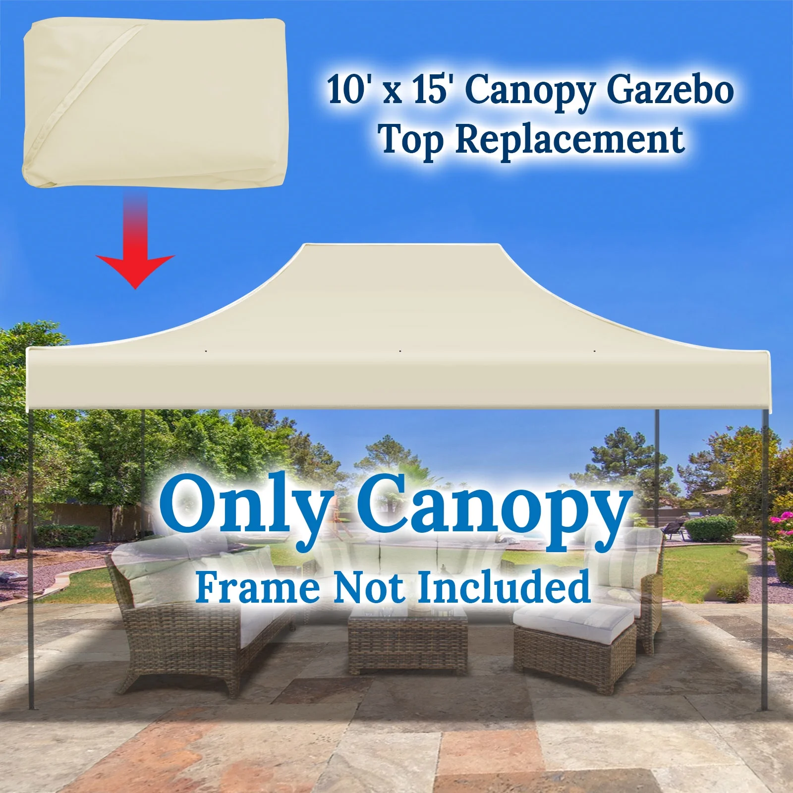 YardGrow 10x15 FT Pop Up Canopy Top Canopy Tent Replacement Top Gazebo Tent Cover ONLY