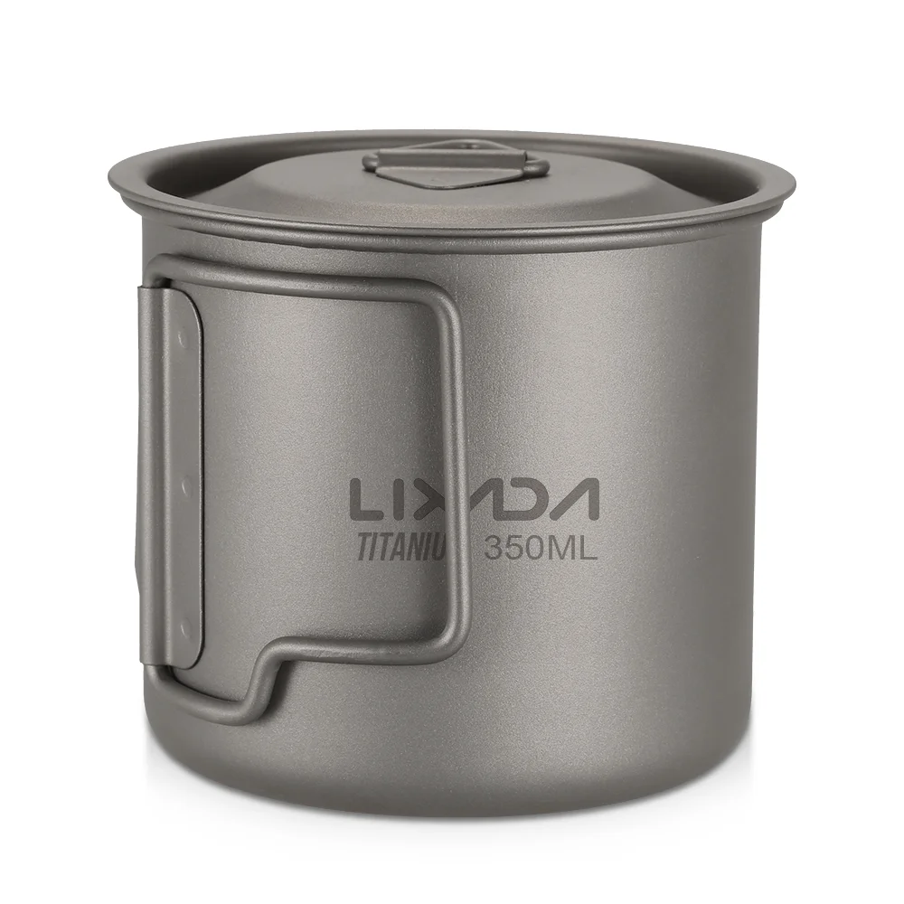 Lixada Ultralight Titanium Cup Outdoor Portable 2PCS Cup Set 350ml 650ml Camping Picnic Water Cup Mug with Foldable Handle