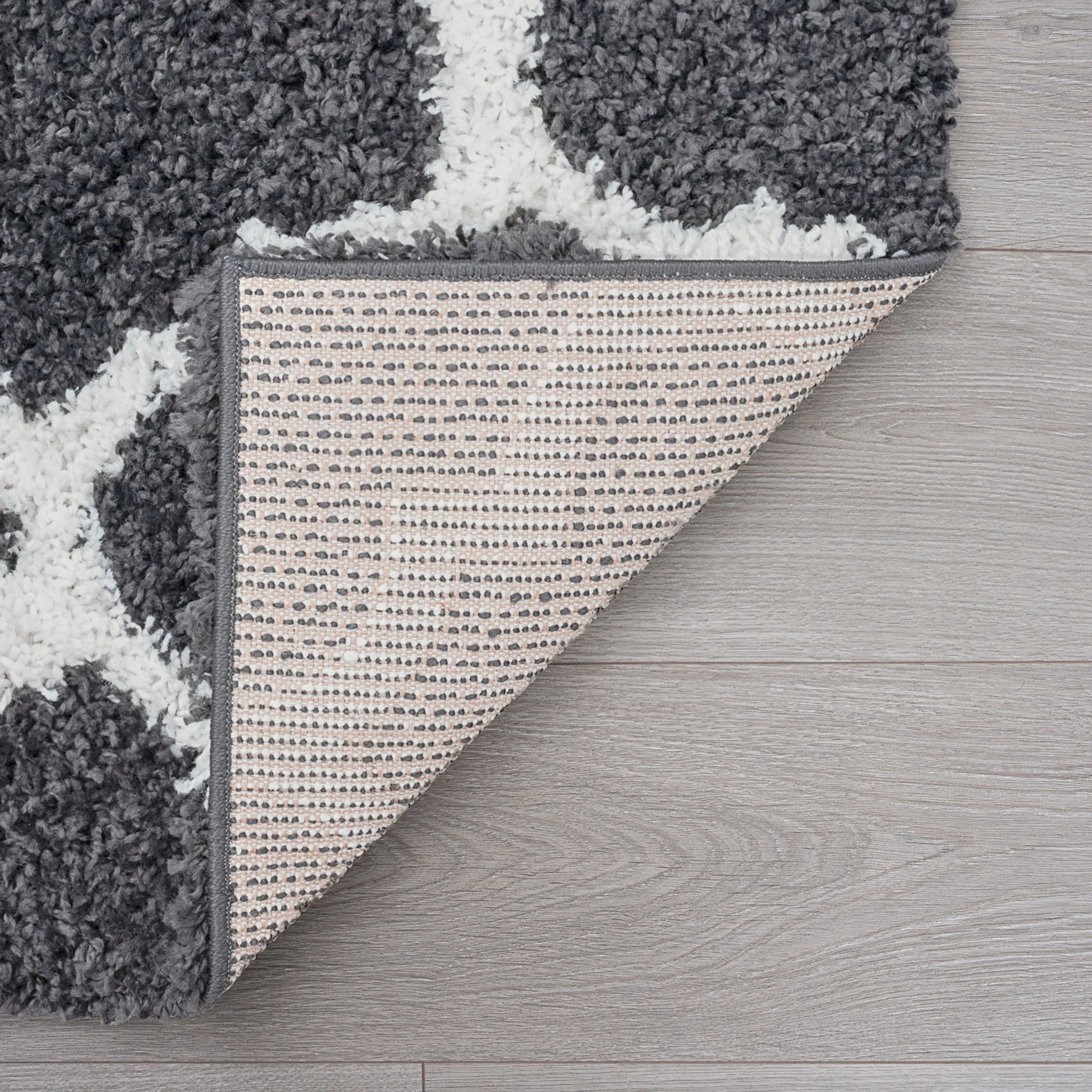 Transitional 8x10 Area Rug Shag Thick (7'10'' x 10'2'') Geometric Gray, White Living Room Easy to Clean