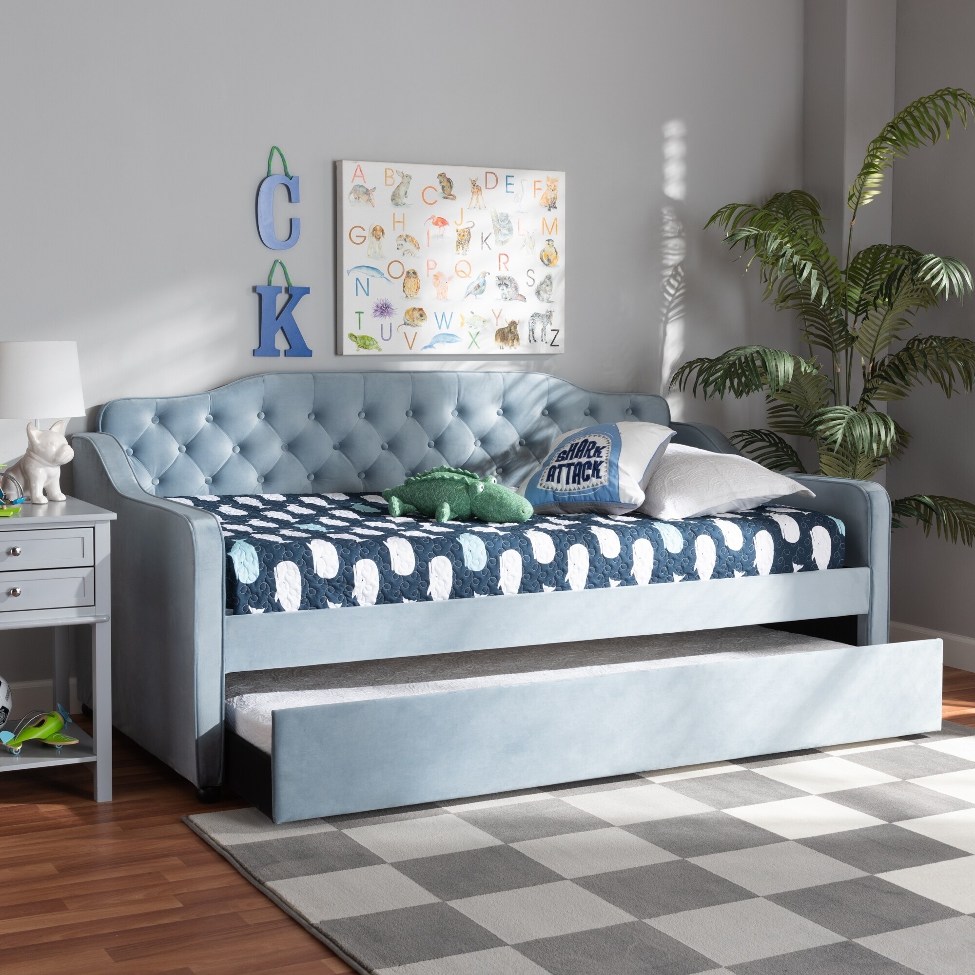 Baxton Studio Freda Traditional and Transitional Upholstered Daybed with Trundle Blue