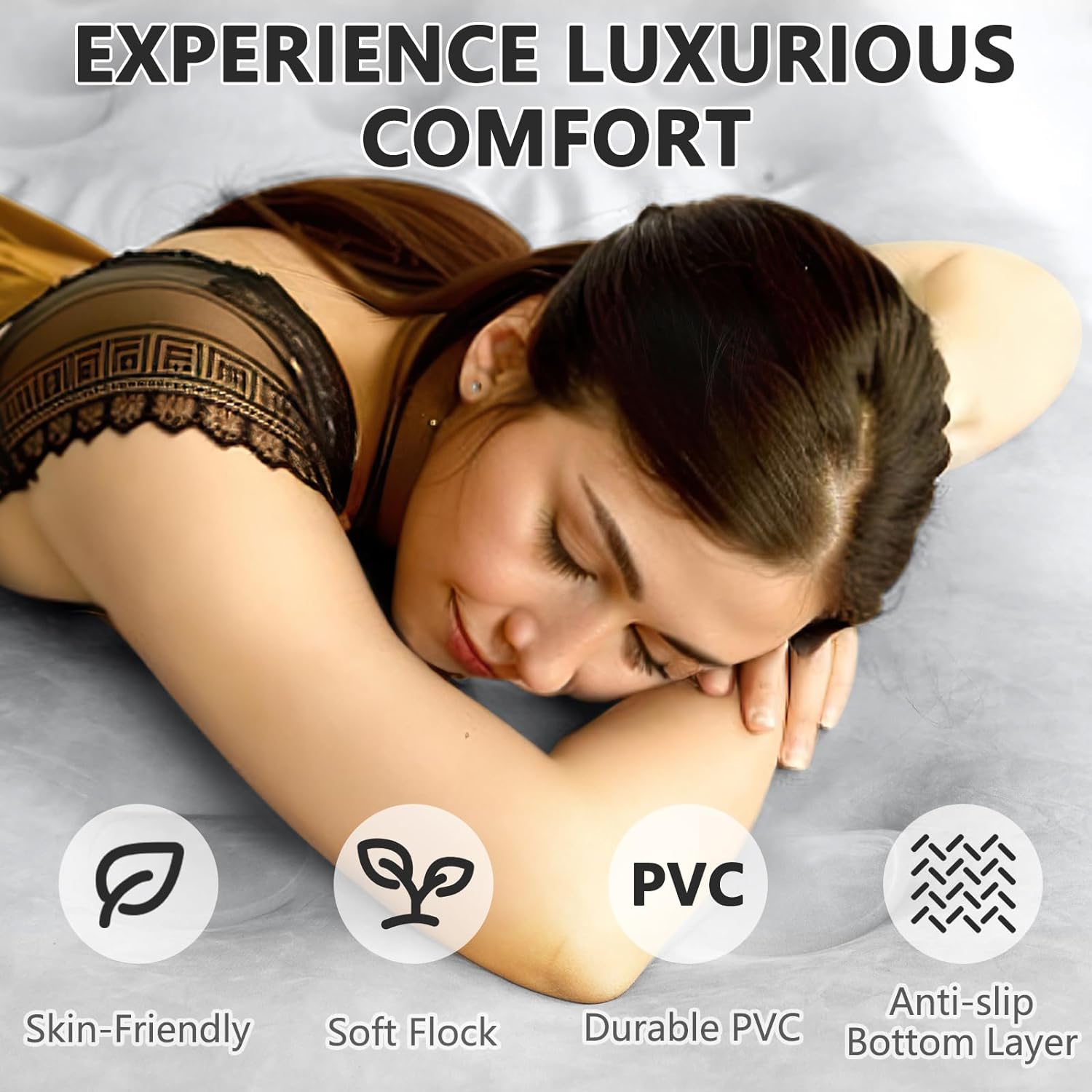 YINCHEN Inflatable Queen Air Mattress with Headboard, 18 Inch Blow Up Air Mattress with Built-in Wireless Pump, Comfort Portable Air Bed Queen for Camping & Home - Grey