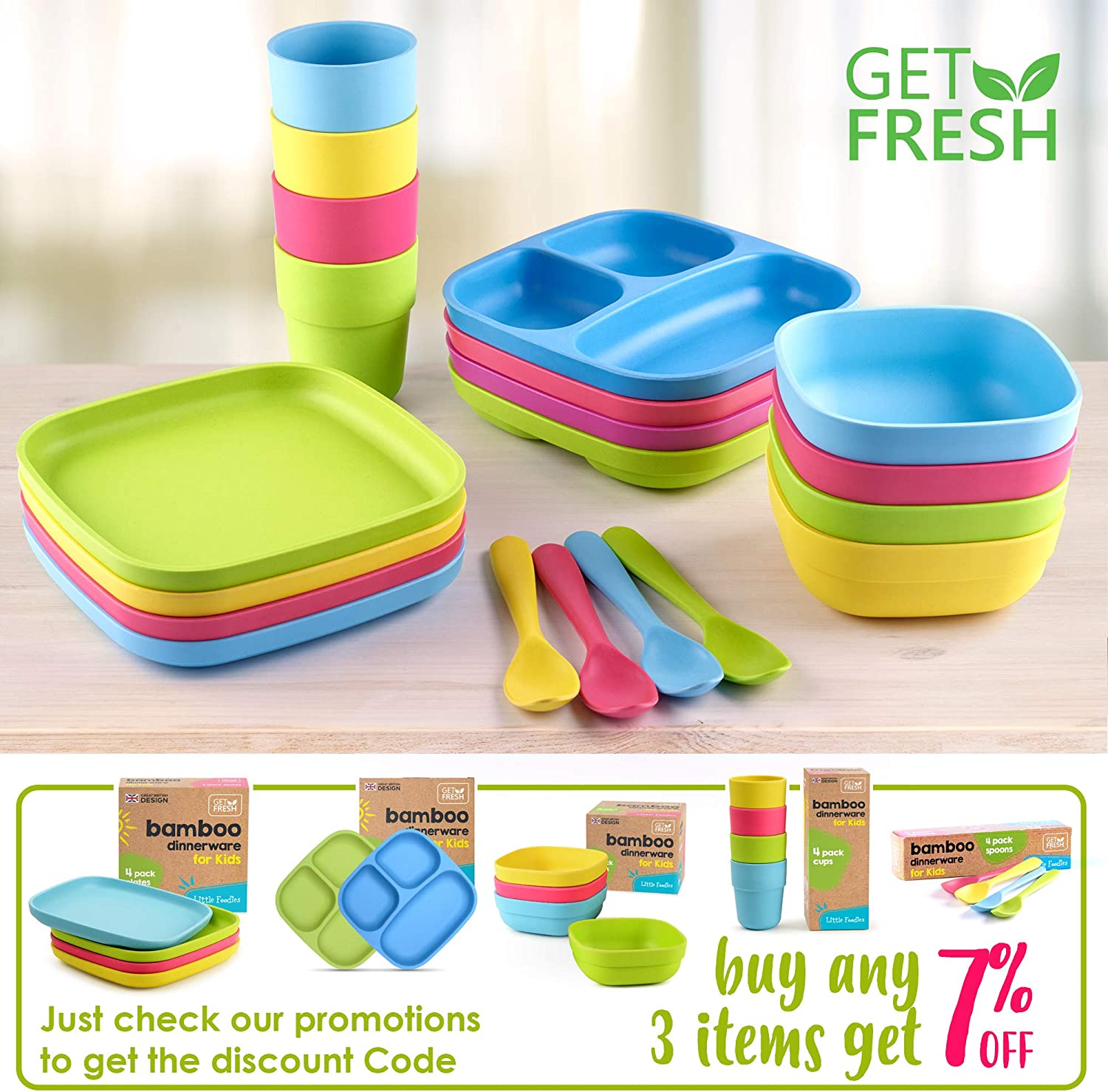 Bamboo Kids Bowls, 4 Pack Set, Stackable Bamboo Dinnerware for Kids, Bamboo Fiber Kids Bowls Set, Dishwasher Safe and Stackable