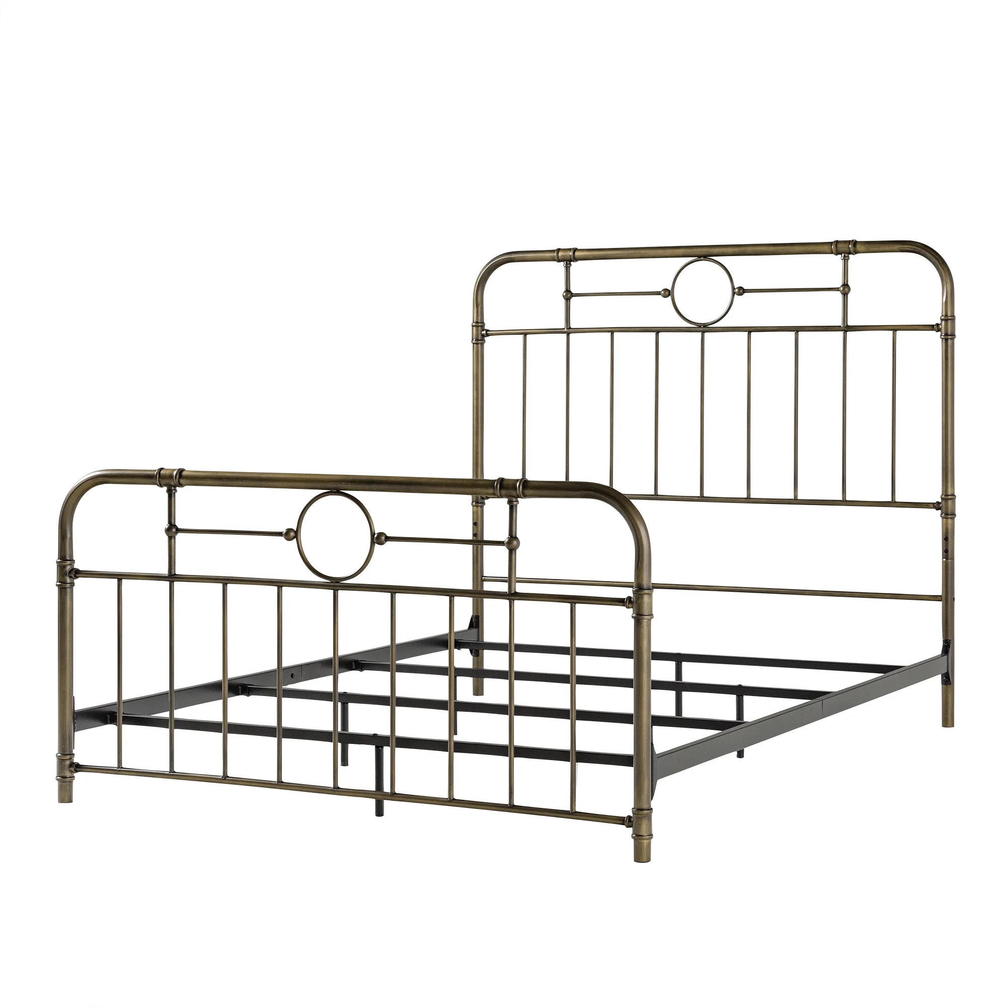 Walker Edison Scarlett Boho Farmhouse Antiqued Bronze Metal Pipe Queen Bed, Bronze