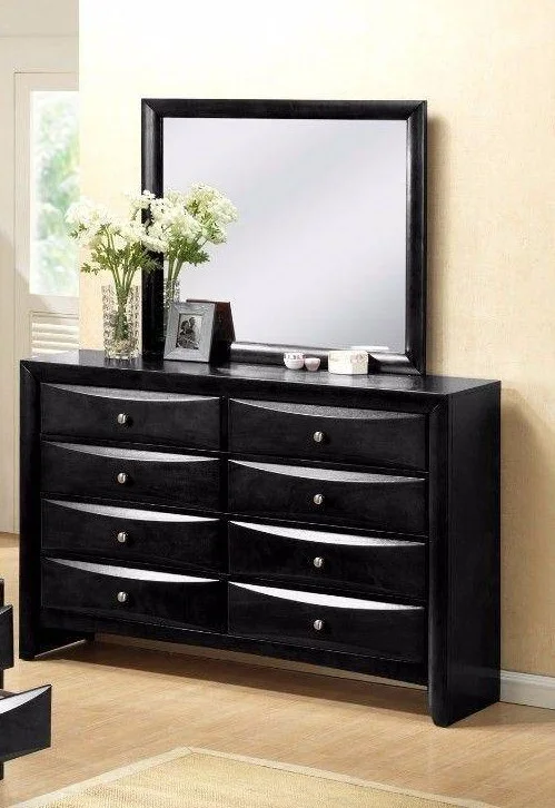 Traditional Black Finish 5pc King Size Bed 8 Storage Drawers Nightstand Dresser Mirror Hardwood