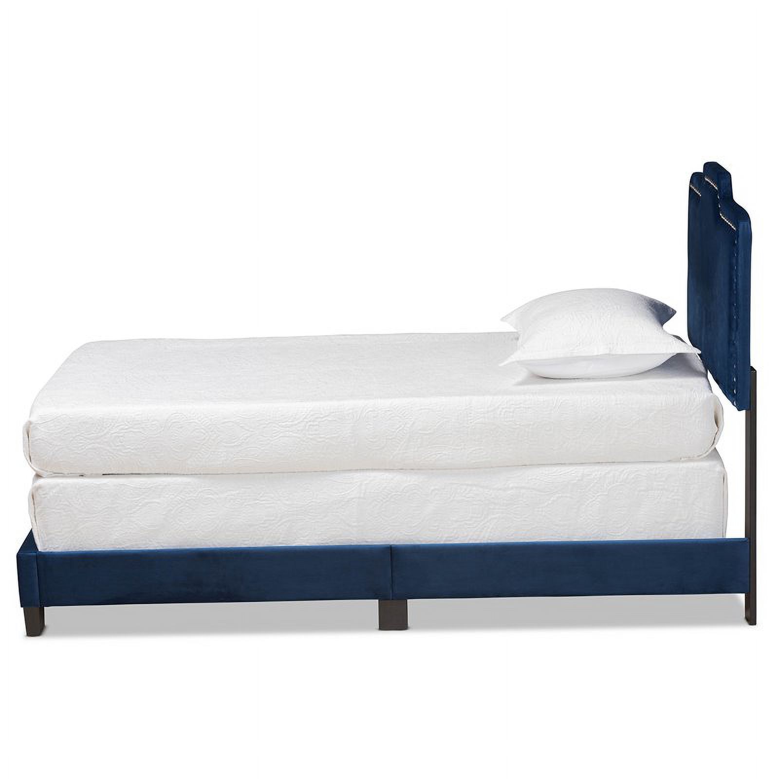 Bowery Hill Modern Velvet Fabric Upholstered Twin Size Panel Bed in Navy